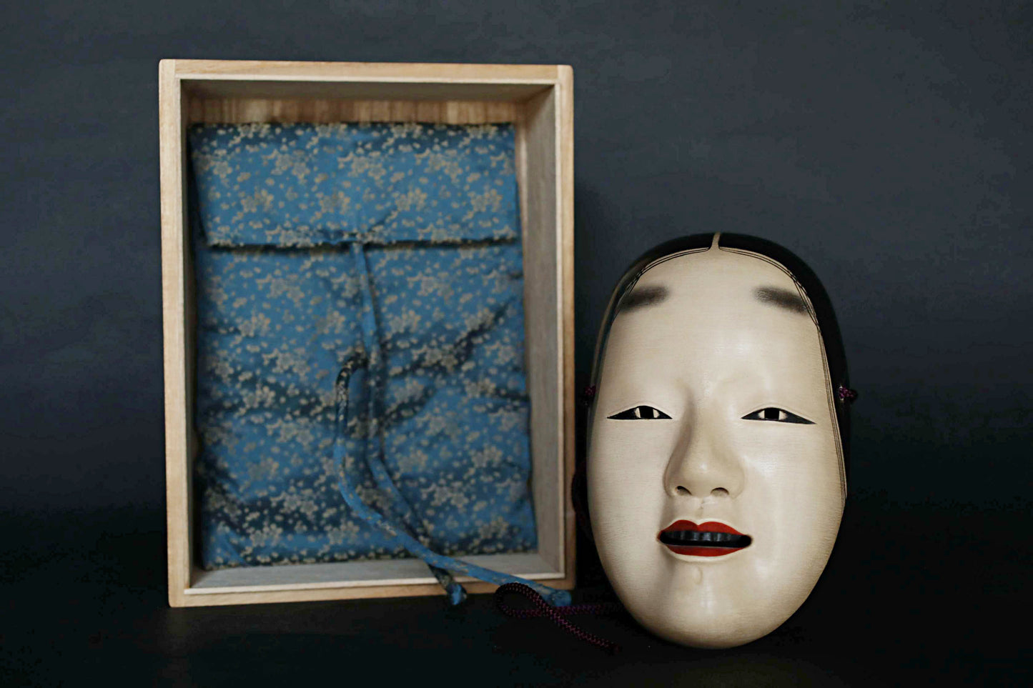 Japanese vintage NOH mask wood hand carving Zouonna wall ornament signed boxed