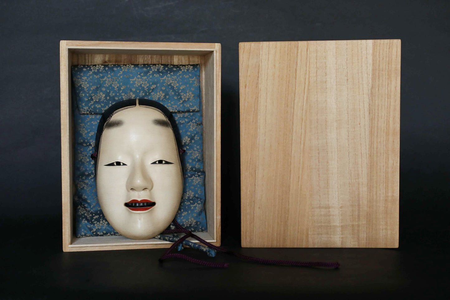 Japanese vintage NOH mask wood hand carving Zouonna wall ornament signed boxed