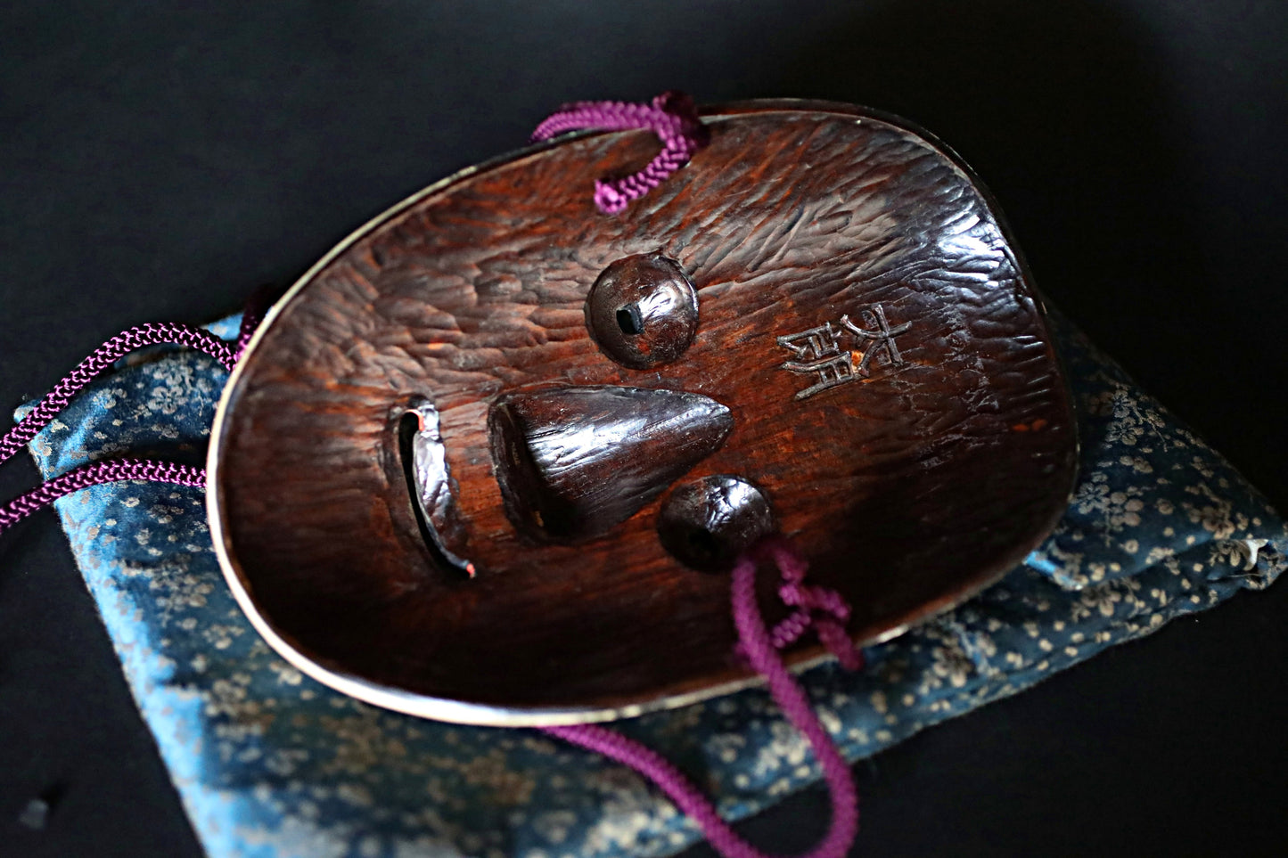 Japanese vintage NOH mask wood hand carving Zouonna wall ornament signed boxed