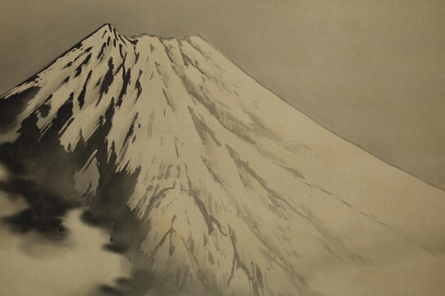 Fujiyama Japanese antique ink wash painting hanging scroll, KAKEJIKU 岸浪柳渓 (1855-1935) signed Boxed 77in/195.5cm