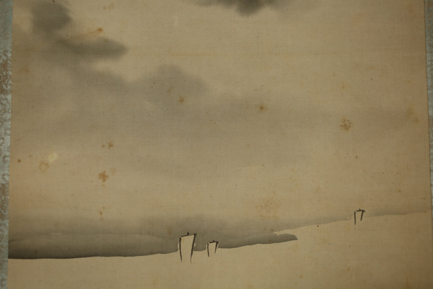 Fujiyama Japanese antique ink wash painting hanging scroll, KAKEJIKU 岸浪柳渓 (1855-1935) signed Boxed 77in/195.5cm