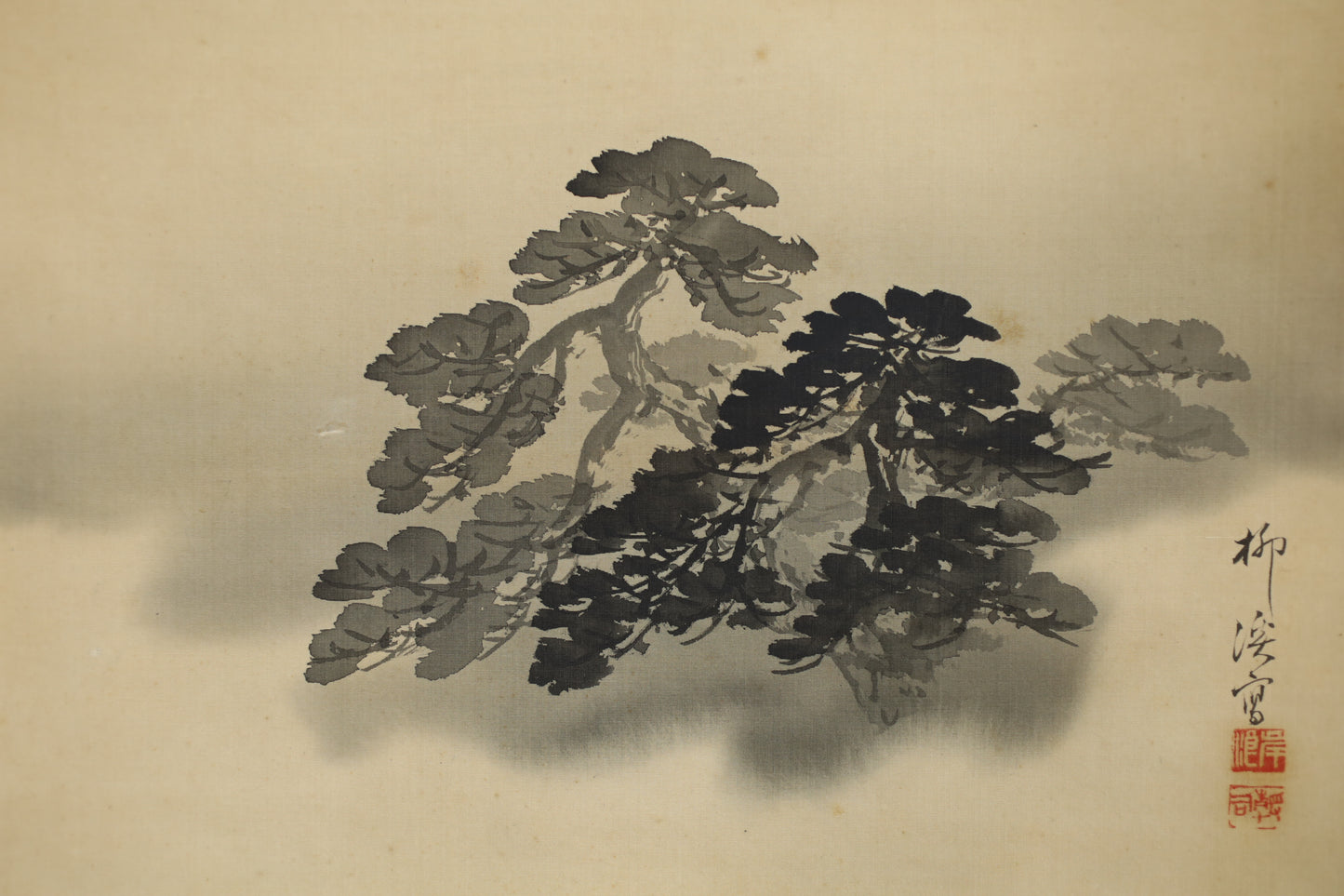 Fujiyama Japanese antique ink wash painting hanging scroll, KAKEJIKU 岸浪柳渓 (1855-1935) signed Boxed 77in/195.5cm