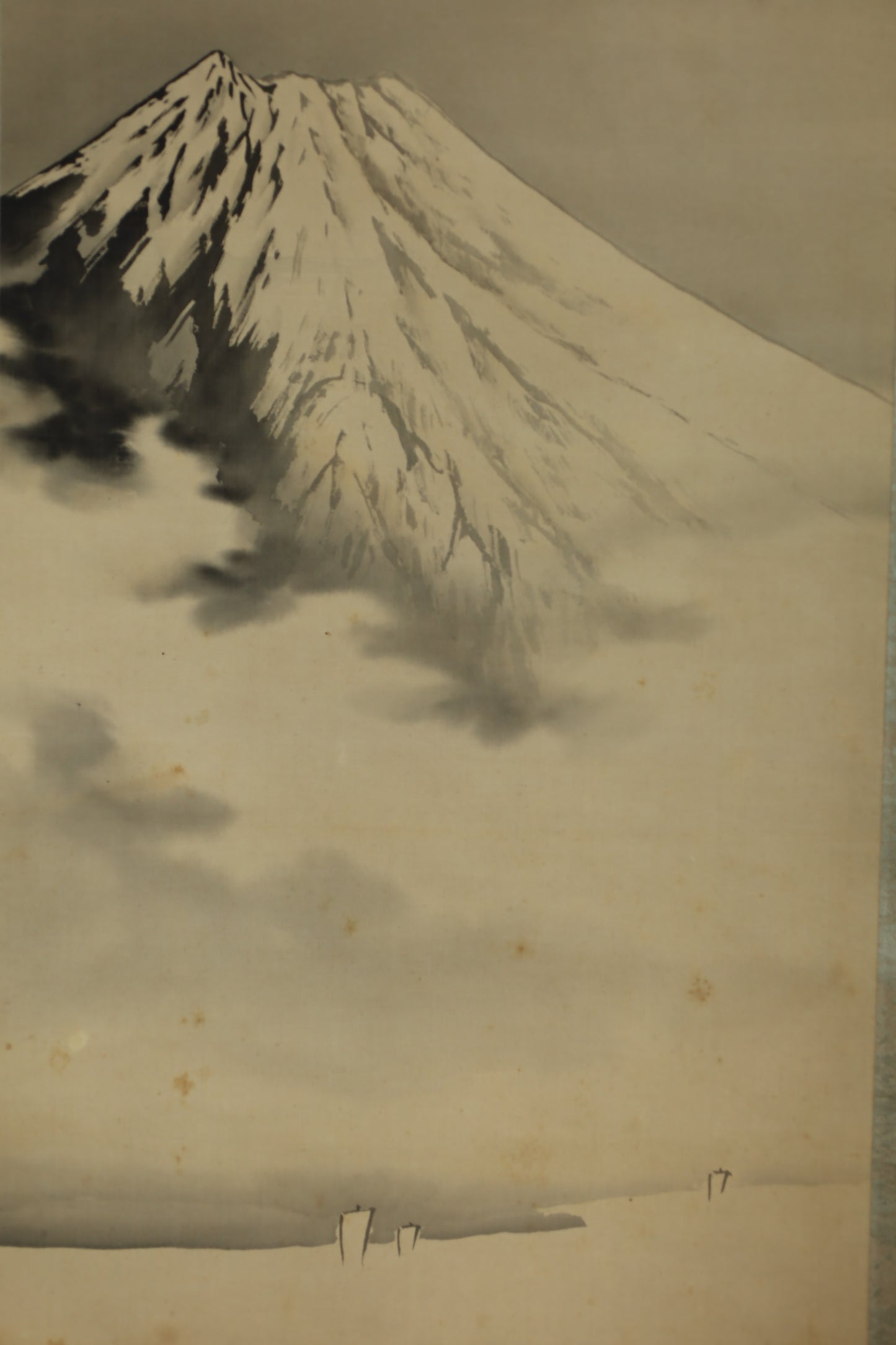 Fujiyama Japanese antique ink wash painting hanging scroll, KAKEJIKU 岸浪柳渓 (1855-1935) signed Boxed 77in/195.5cm