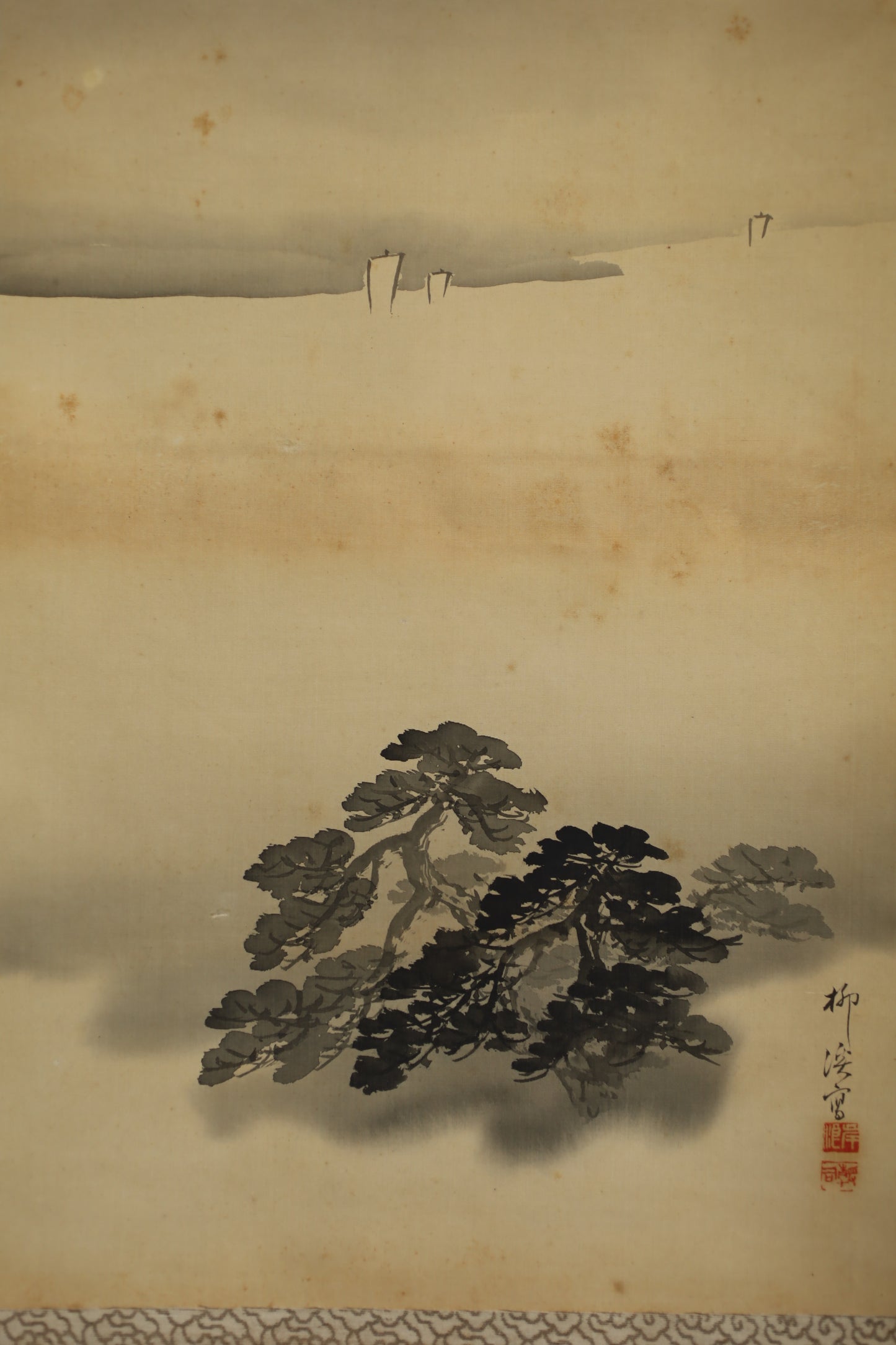 Fujiyama Japanese antique ink wash painting hanging scroll, KAKEJIKU 岸浪柳渓 (1855-1935) signed Boxed 77in/195.5cm