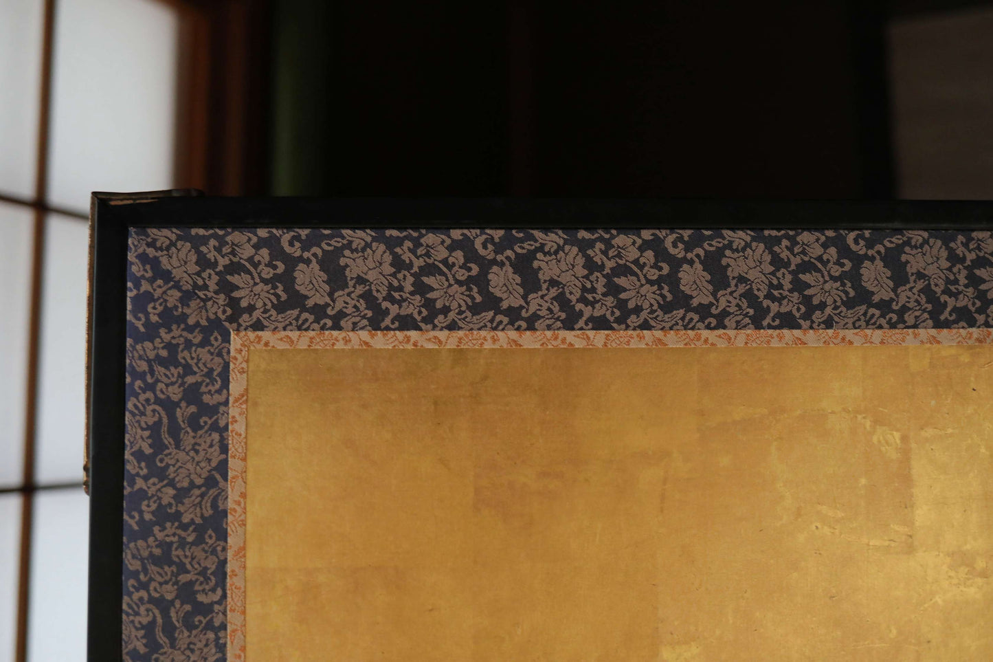 Antique Japanese furniture Byobu wind screen of hand painting Tale of Genji 1700s Real Gold Clouds Sea W111in/W282cm