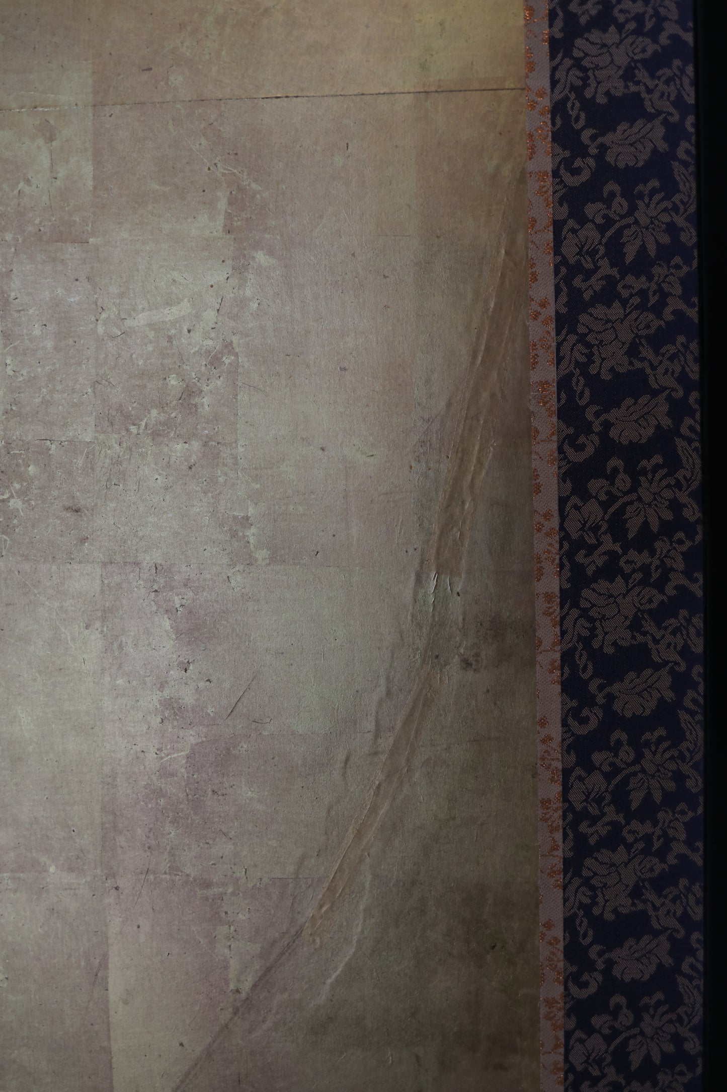 Antique Japanese furniture Byobu wind screen of hand painting Tale of Genji 1700s Real Gold Clouds Sea W111in/W282cm