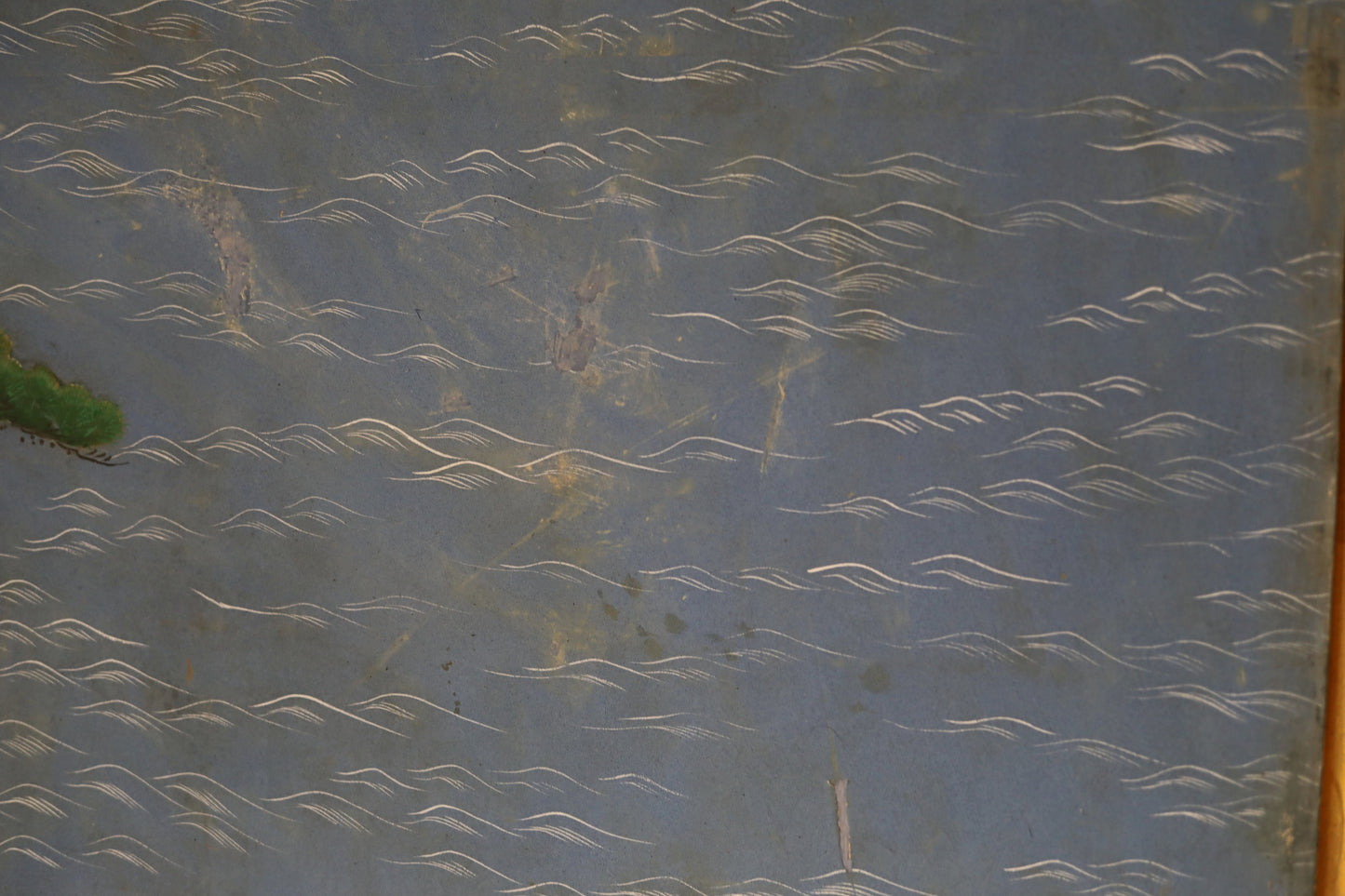 Antique Japanese furniture Byobu wind screen of hand painting Tale of Genji 1700s Real Gold Clouds Sea W111in/W282cm