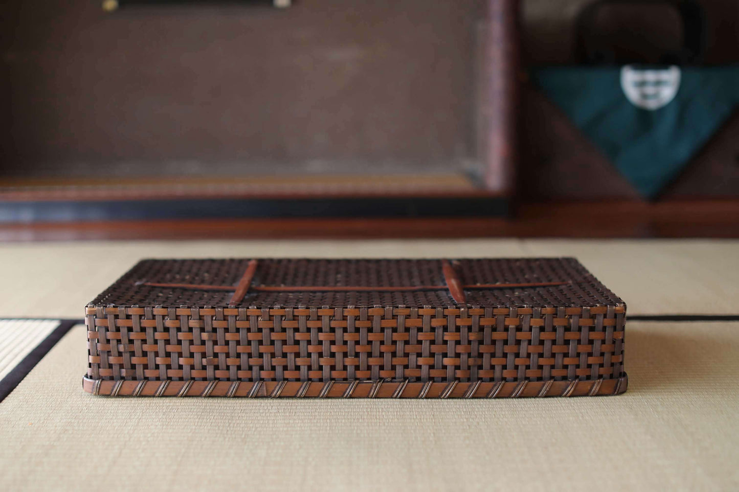 Antique Japanese Bamboo Basket Box: Kimono Obi Storage, 1920s