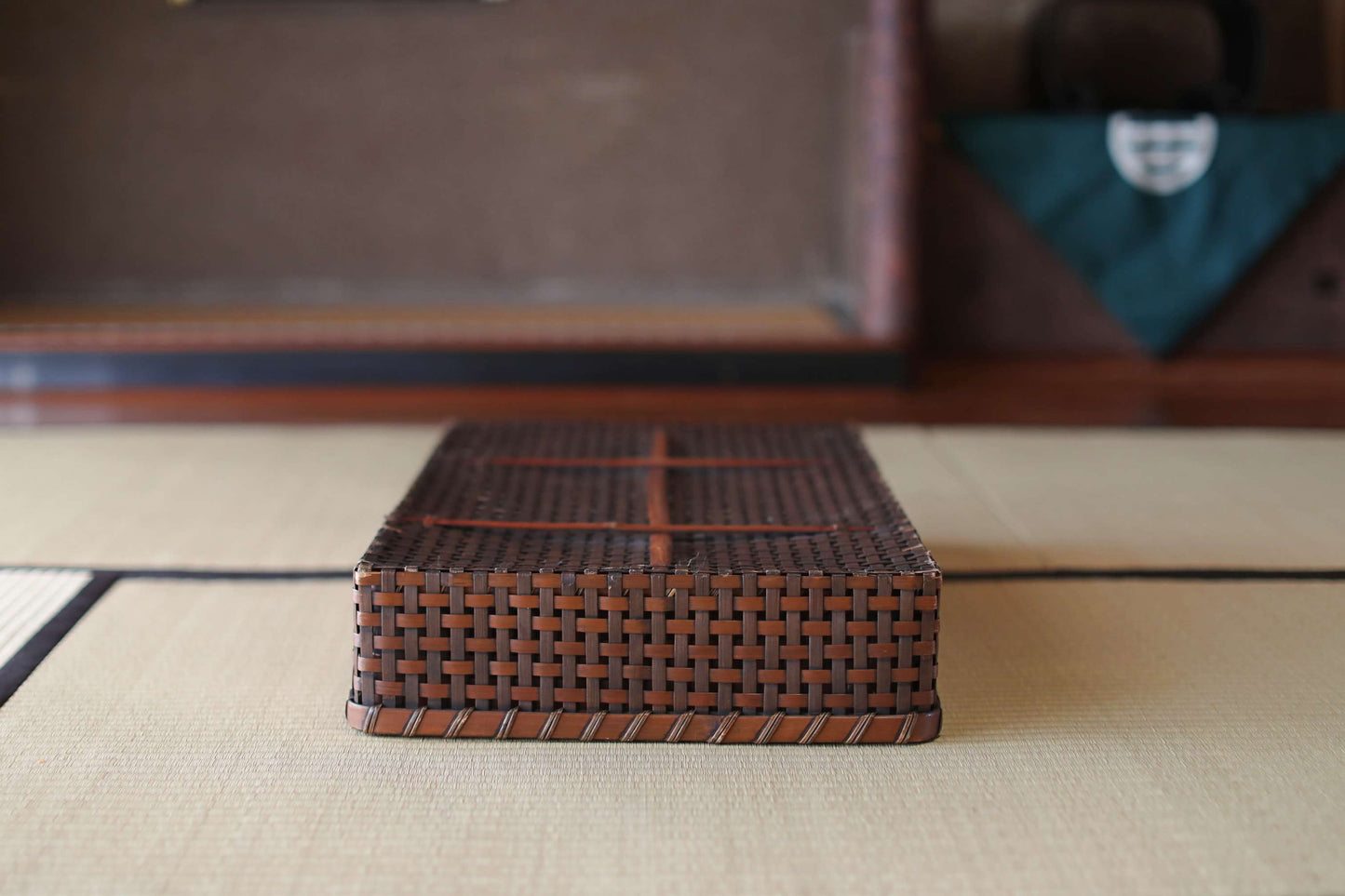 Antique Japanese Bamboo Basket Box: Kimono Obi Storage, 1920s