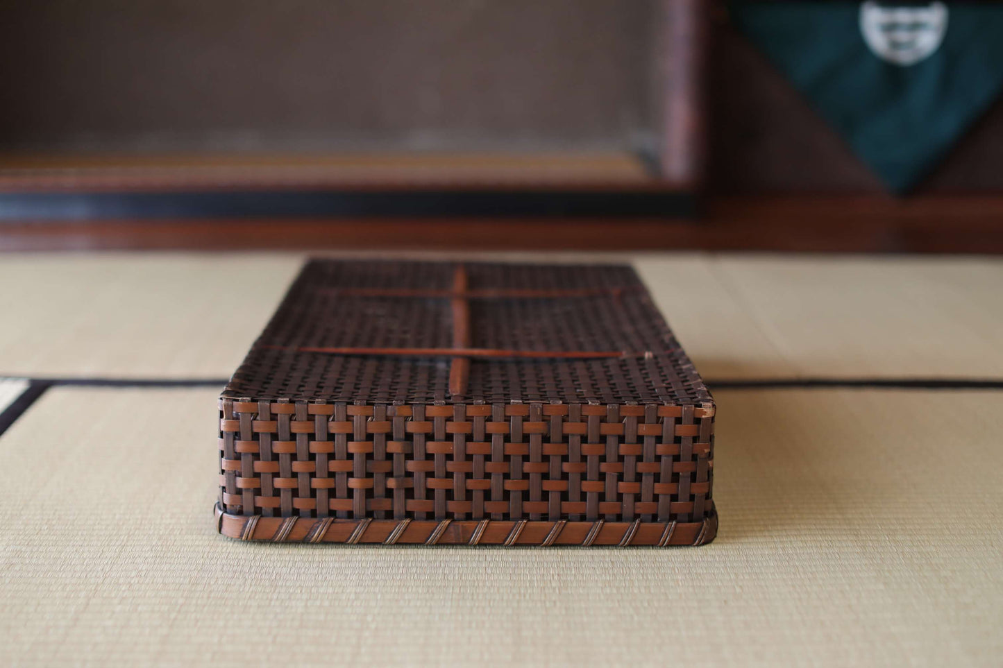 Antique Japanese Bamboo Basket Box: Kimono Obi Storage, 1920s