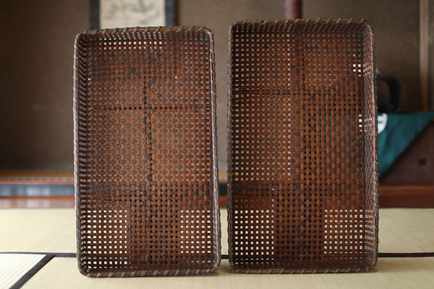 Antique Japanese Bamboo Basket Box: Kimono Obi Storage, 1920s