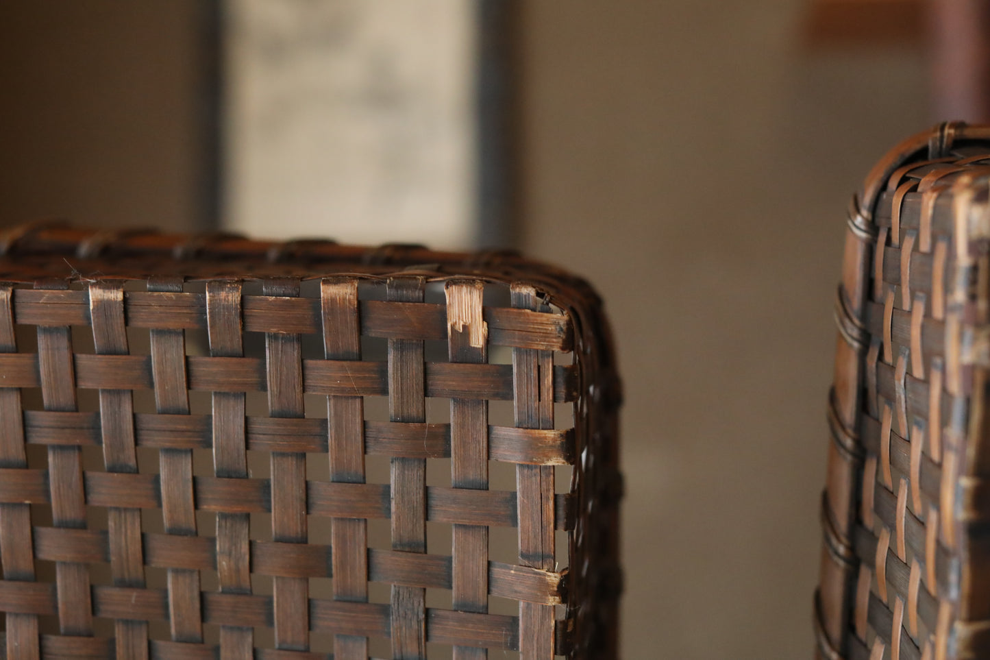 Antique Japanese Bamboo Basket Box: Kimono Obi Storage, 1920s