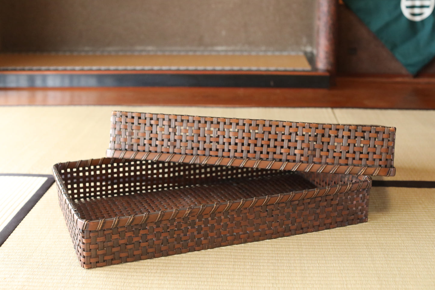 Antique Japanese Bamboo Basket Box: Kimono Obi Storage, 1920s
