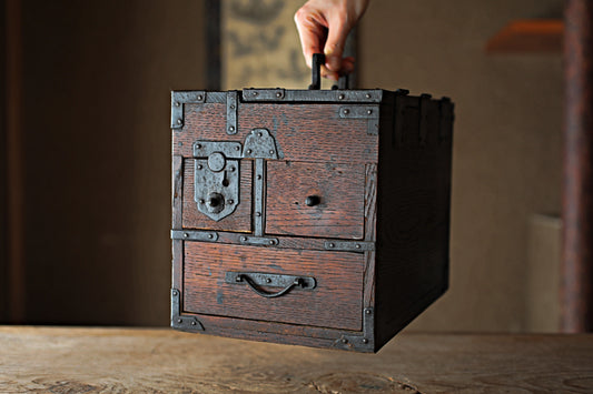 Antique Japanese Tansu Box, Suzuribako Inkstone Case, Cedar Storage