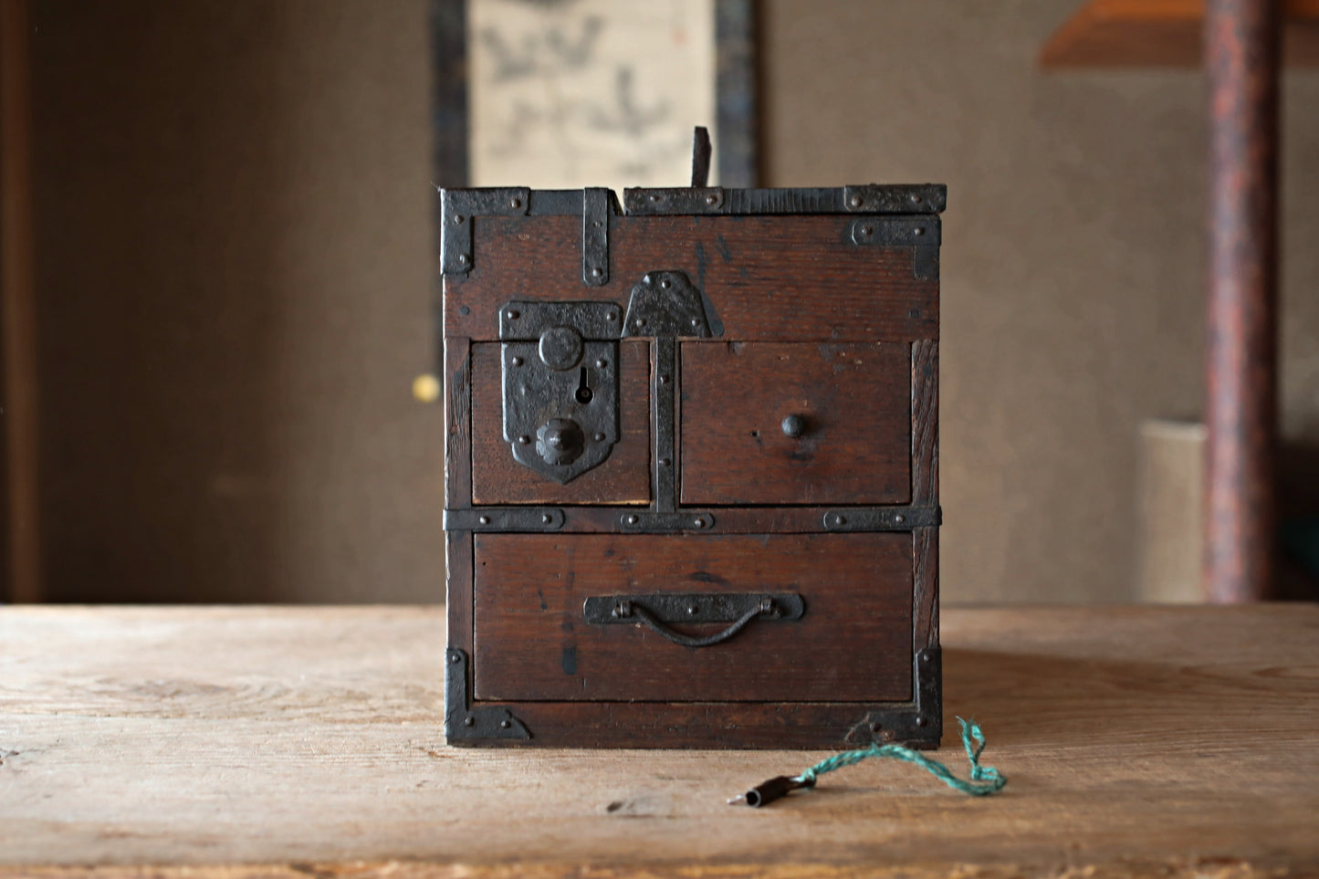 Antique Japanese Tansu Box, Suzuribako Inkstone Case, Cedar Storage