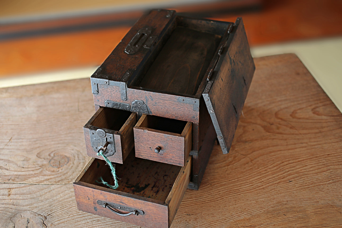 Antique Japanese Tansu Box, Suzuribako Inkstone Case, Cedar Storage