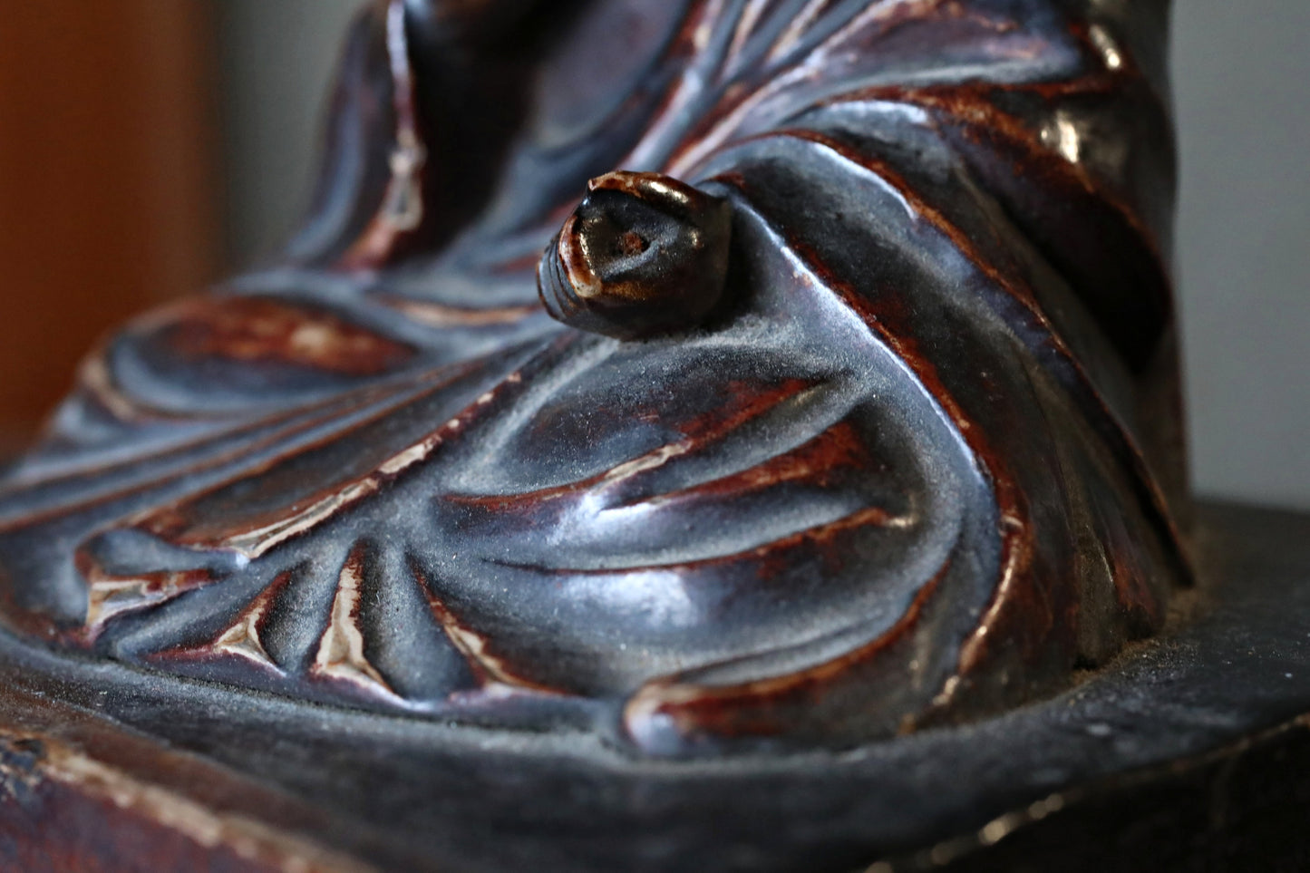 Antique Kōbō Daishi Statue: Japanese Buddhist Monk Sculpture, Wood & Lacquer