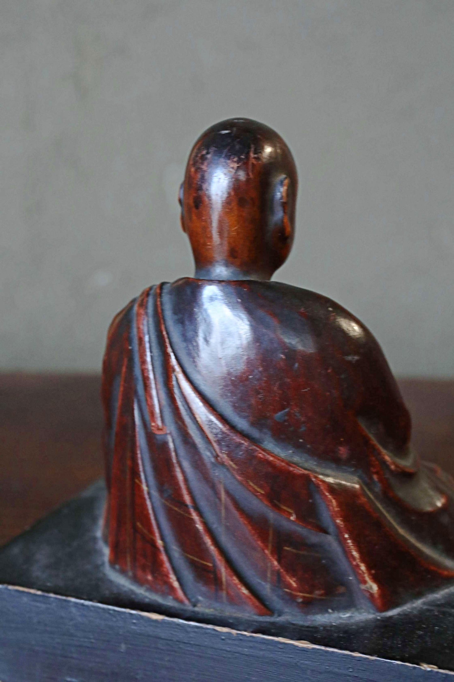 Antique Kōbō Daishi Statue: Japanese Buddhist Monk Sculpture, Wood & Lacquer