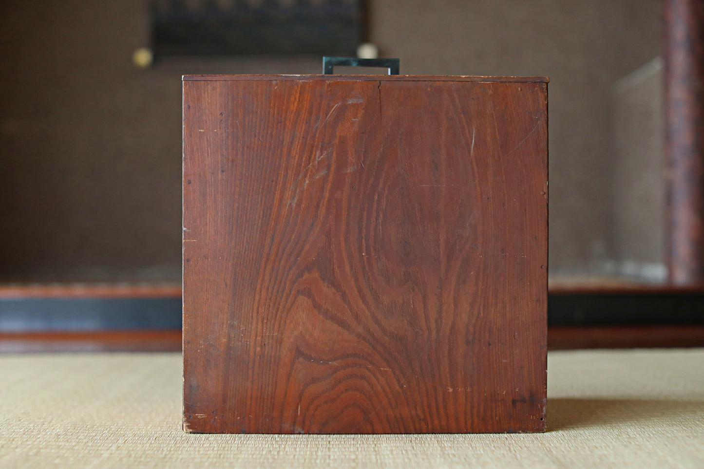 Antique Japanese Tansu Chest: Lacquered Zelkova Wood, Metal Fittings 5 drawers W12.6in/32cm