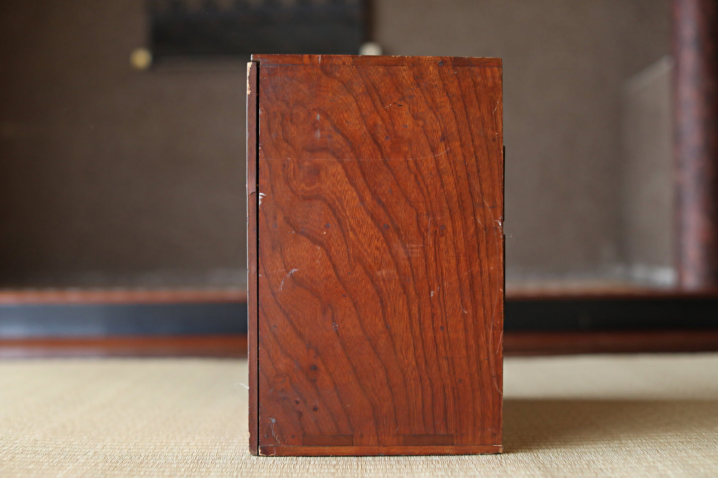 Antique Japanese Tansu Chest: Lacquered Zelkova Wood, Metal Fittings 5 drawers W12.6in/32cm