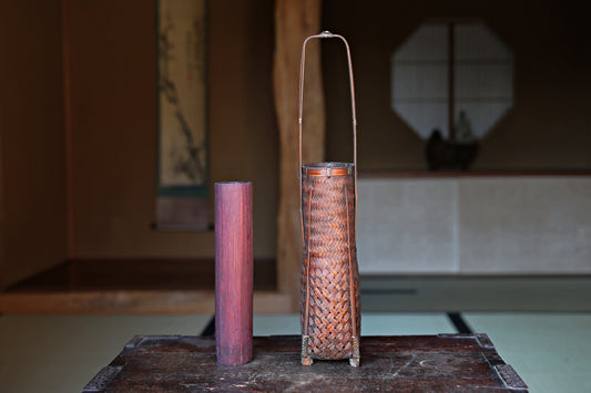 Vintage Japanese Bamboo Woven Flower Basket, Ikebana Hana-kago