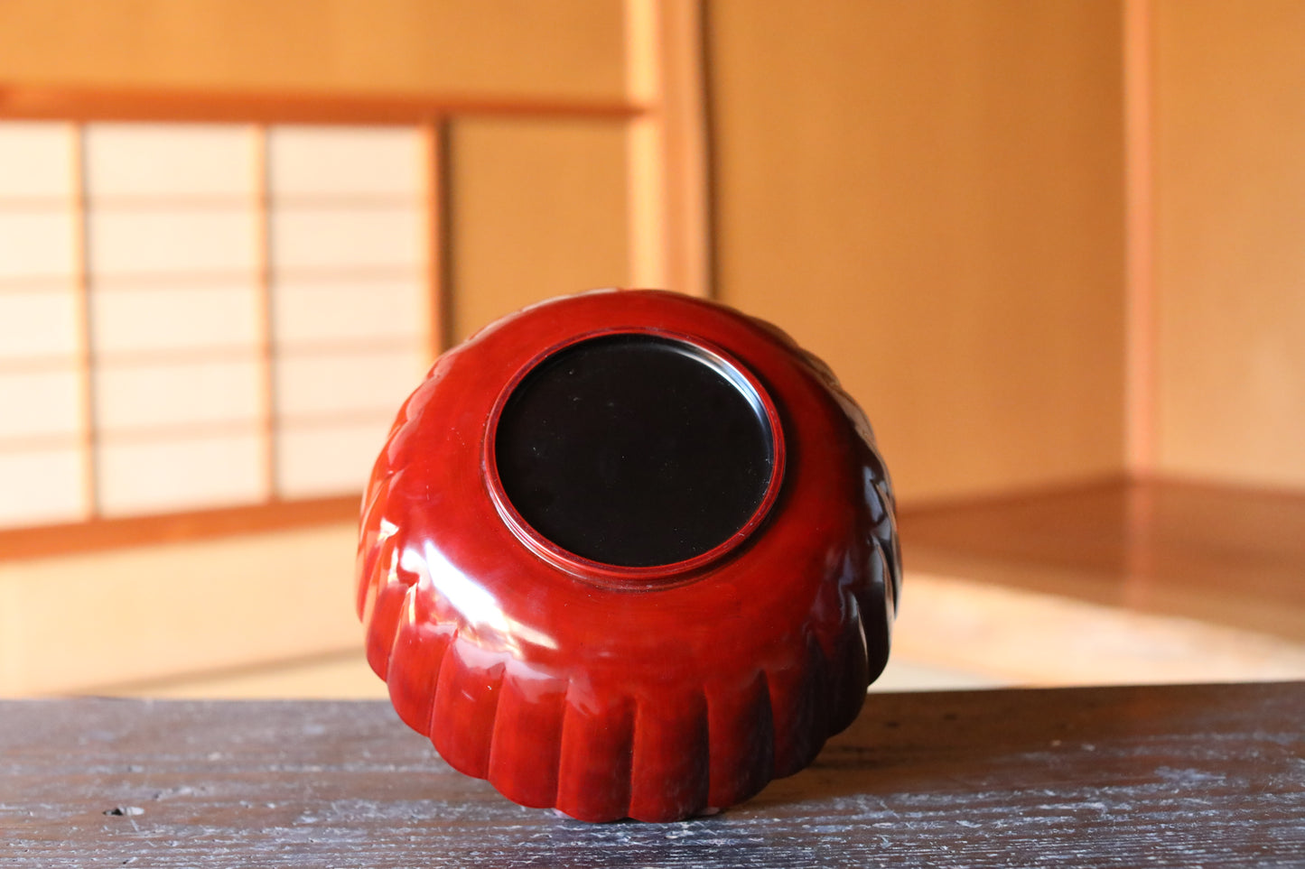 Japanese vintage red lacquer urushi Chrysanthemum flower shape serving bowl for sweets 9.4in/24cm
