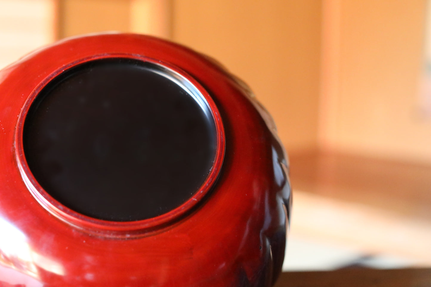 Japanese vintage red lacquer urushi Chrysanthemum flower shape serving bowl for sweets 9.4in/24cm