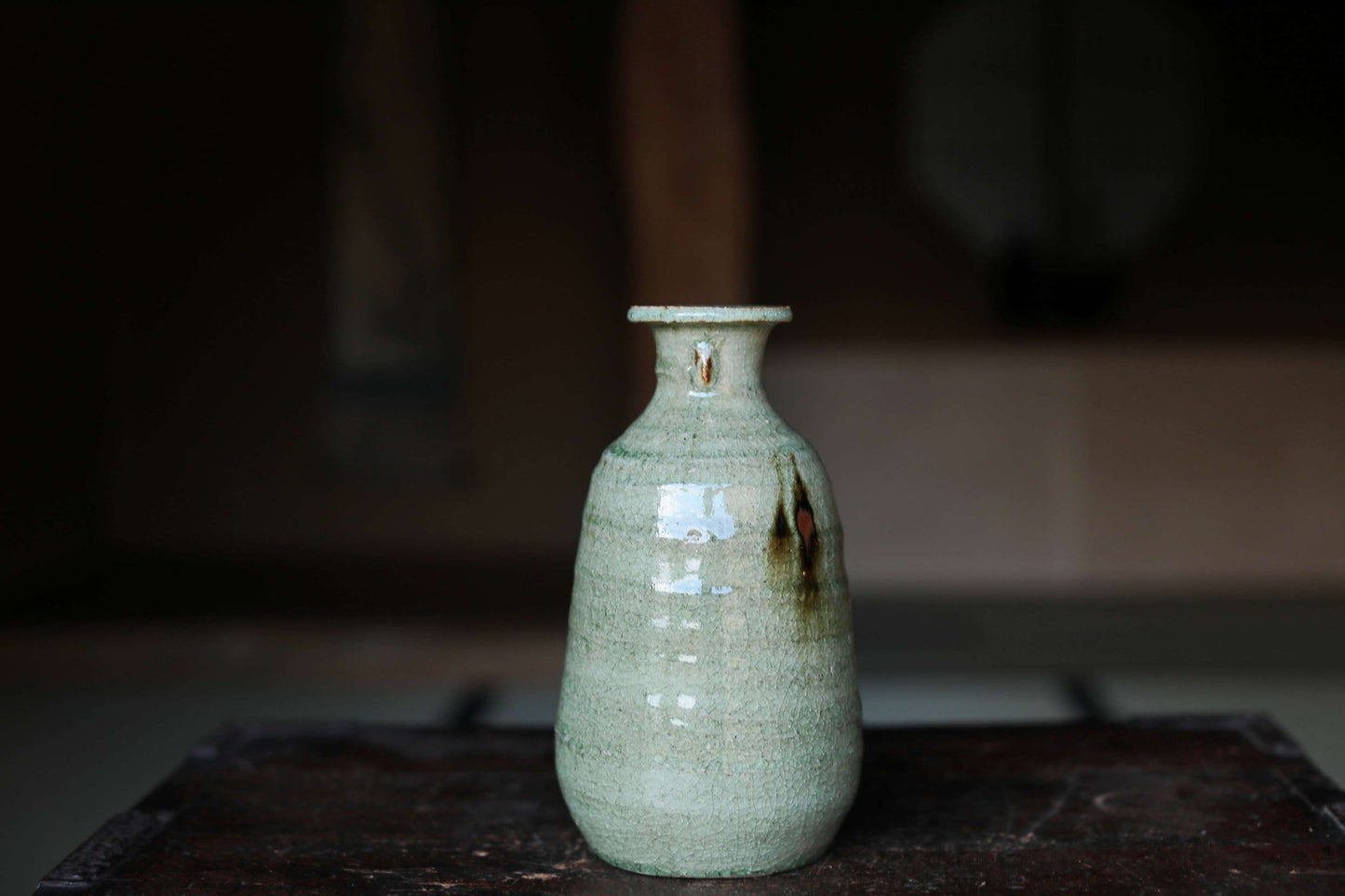 Japanese vintage SETO artist vase for one flower kiln ware handmade  boxed H7.9in/20cm