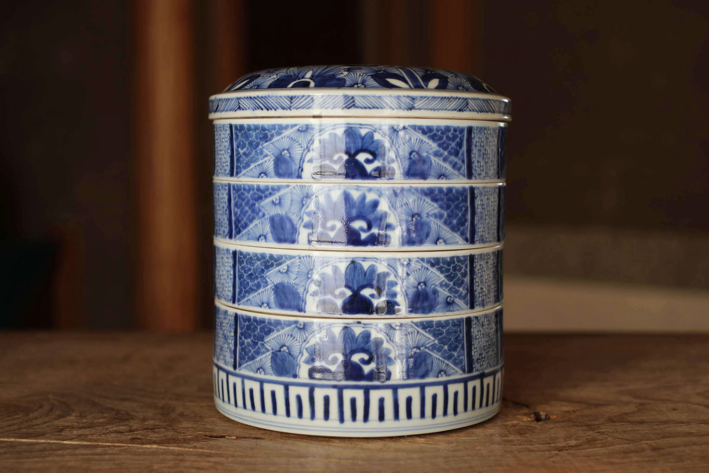 Antique Koimari Porcelain Jubako Bento Box, Edo Period Stacking Container third-tiered
