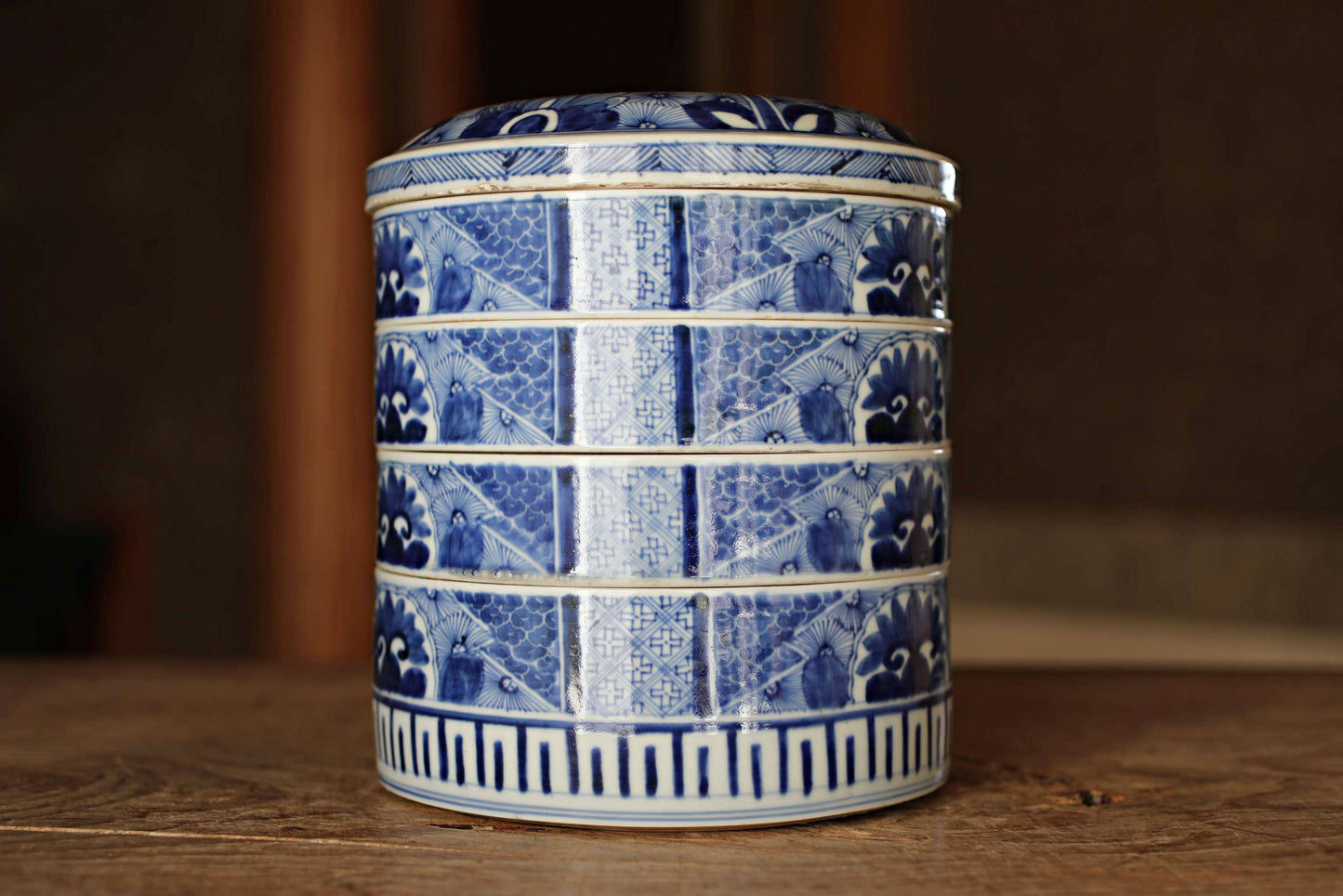 Antique Koimari Porcelain Jubako Bento Box, Edo Period Stacking Container third-tiered