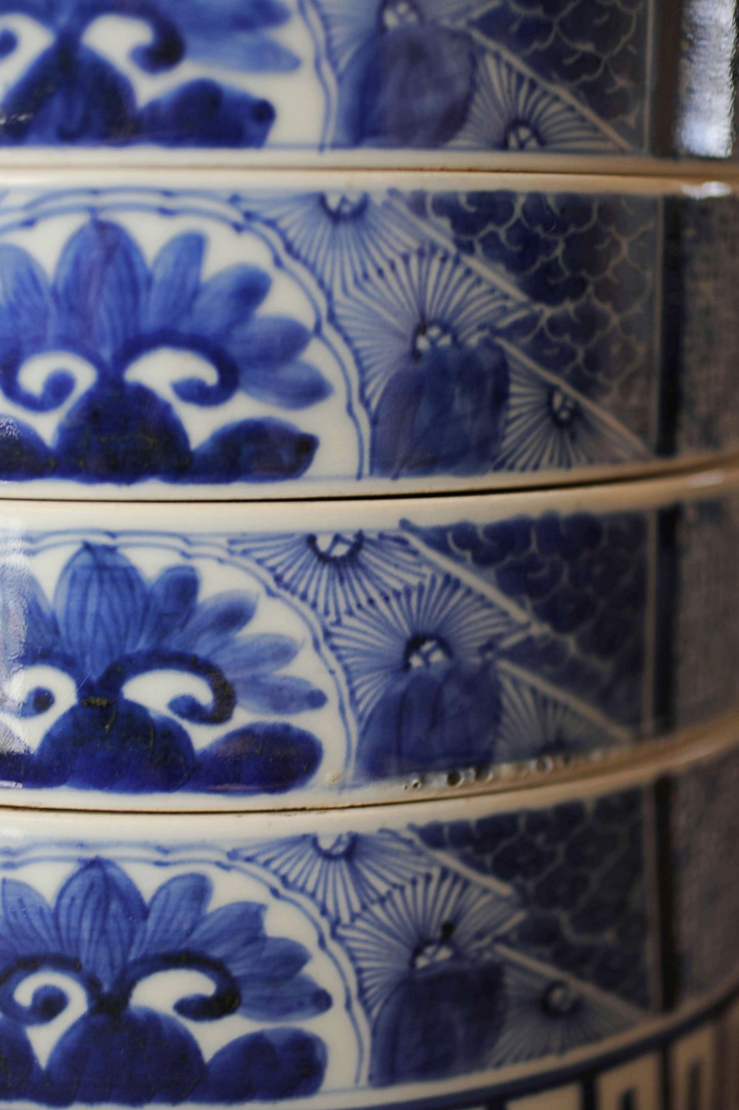 Antique Koimari Porcelain Jubako Bento Box, Edo Period Stacking Container third-tiered