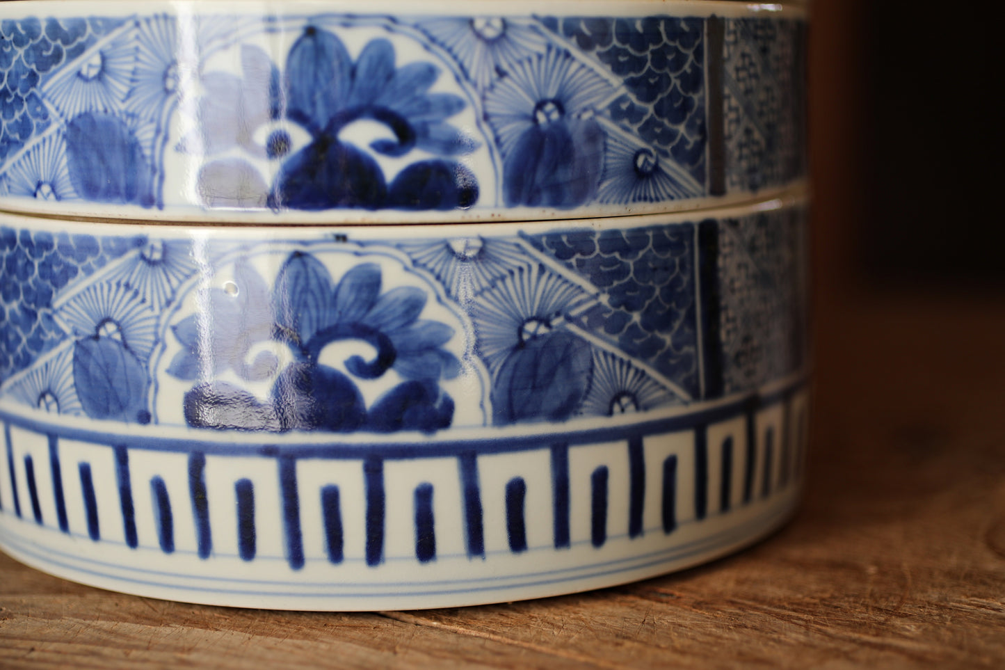 Antique Koimari Porcelain Jubako Bento Box, Edo Period Stacking Container third-tiered