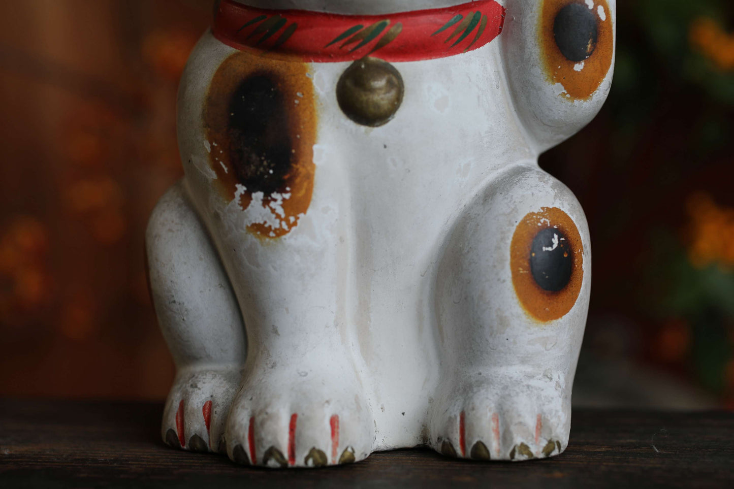 Japanese antique Cat doll MANEKINAKO white cat old ceramic money box, Welcome cat, Fortune cat, Lucky cat 1910s H7.3in/H18.5cm.