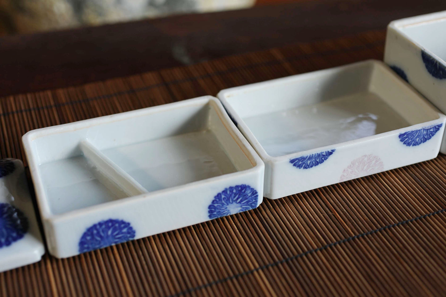 Antique Porcelain Jūbako Box, Seaweed Pattern, Stacking Ceramic Container