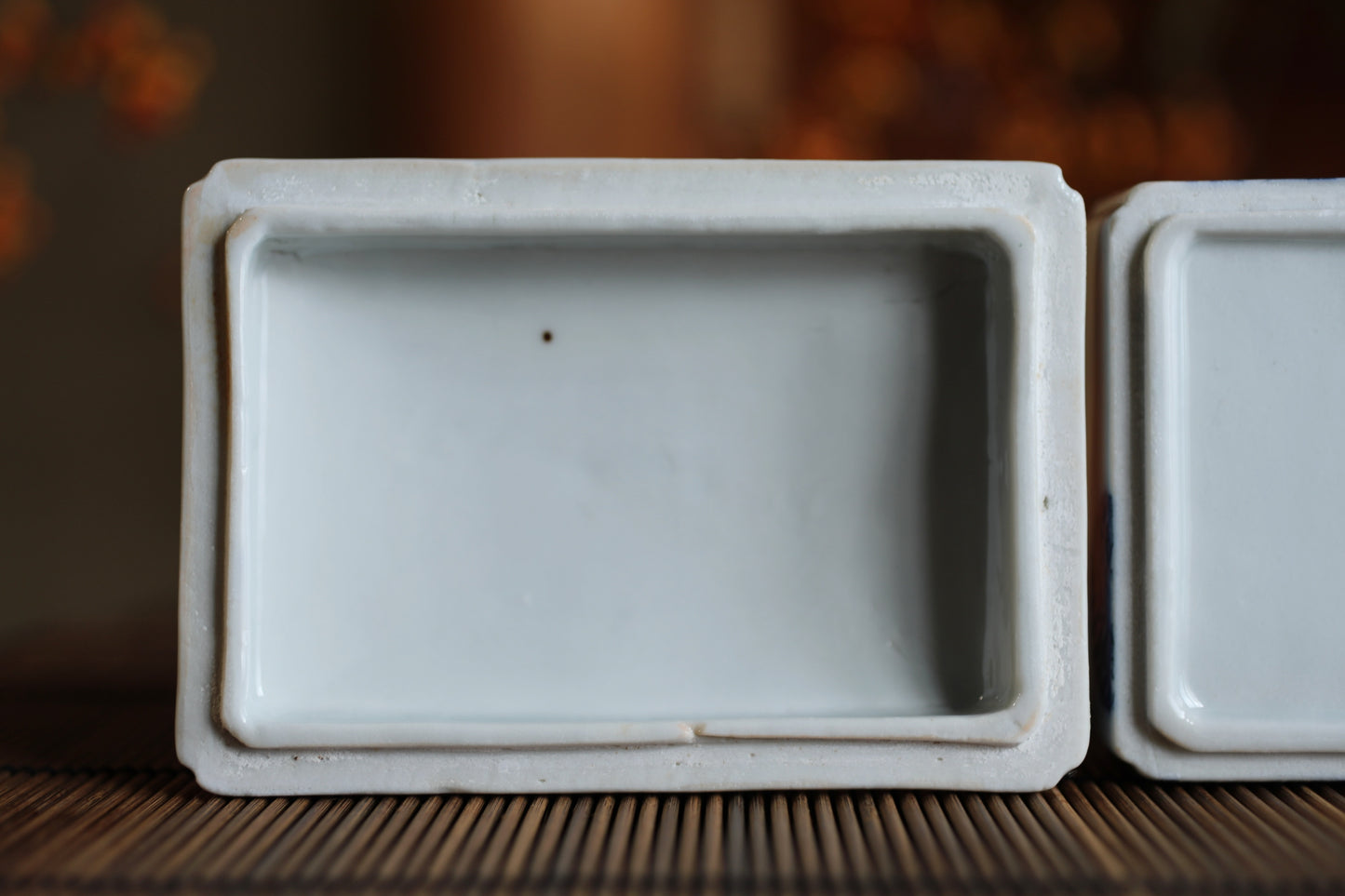 Antique Porcelain Jūbako Box, Seaweed Pattern, Stacking Ceramic Container