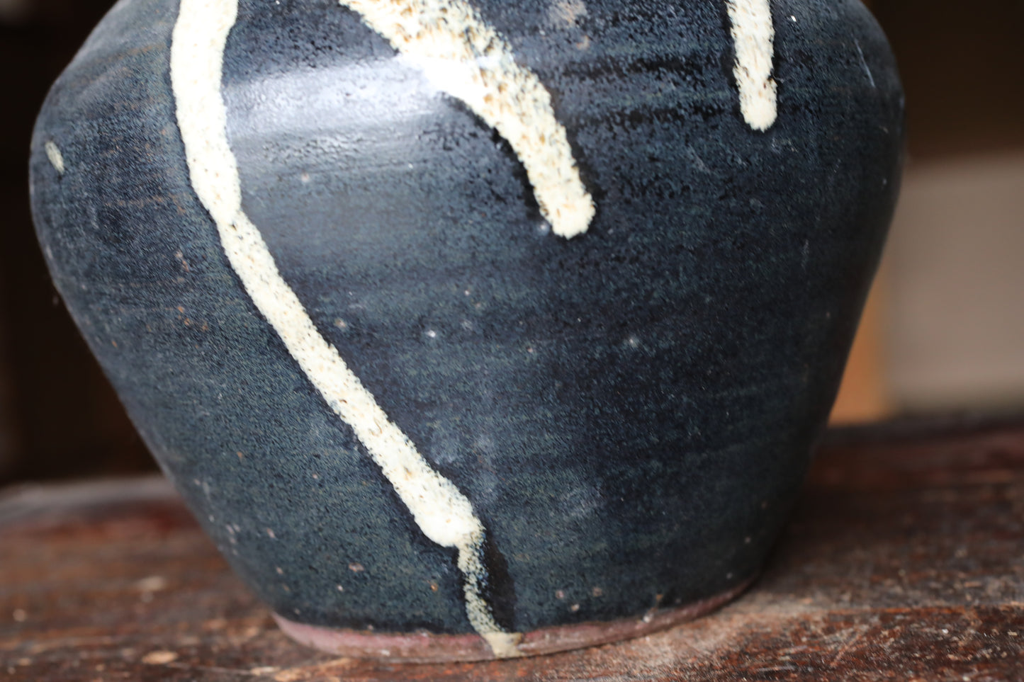 Vintage Japanese Ceramic Vase: KARATSU Black white Glaze Ikebana Tea Ceremony, Signed 9.1in/23in