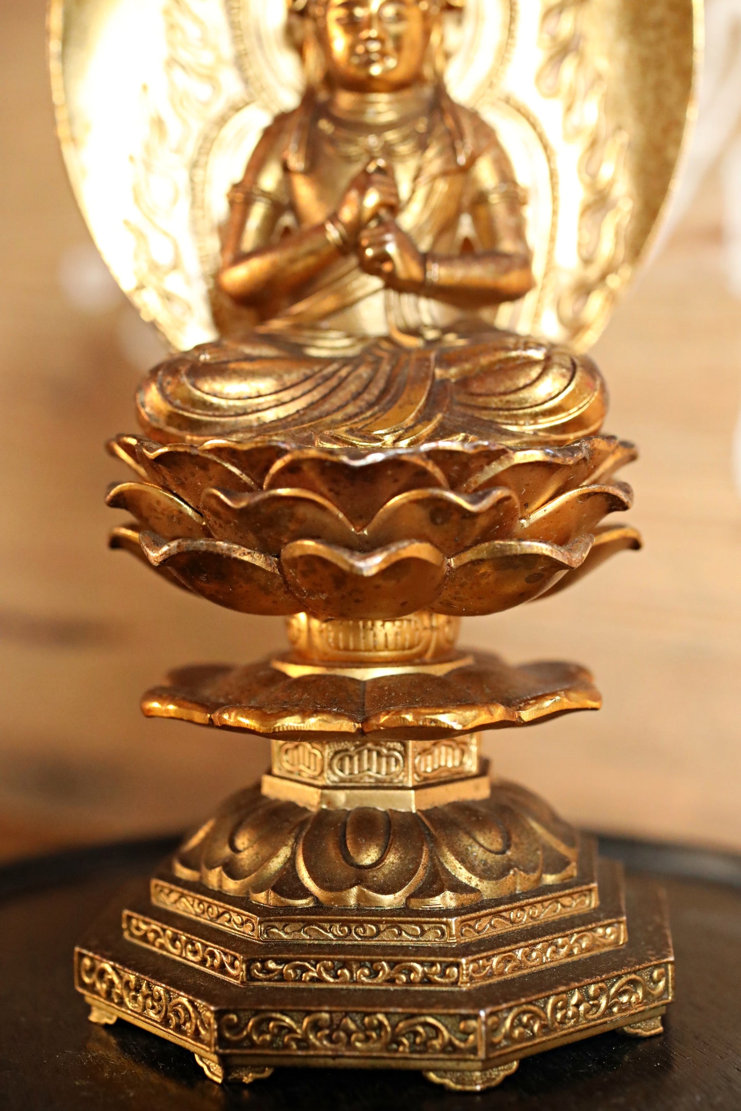 Japanese Mahavairocana Buddha Statue, Gold Metal Buddhism Sculpture, H5.9in/H15cm