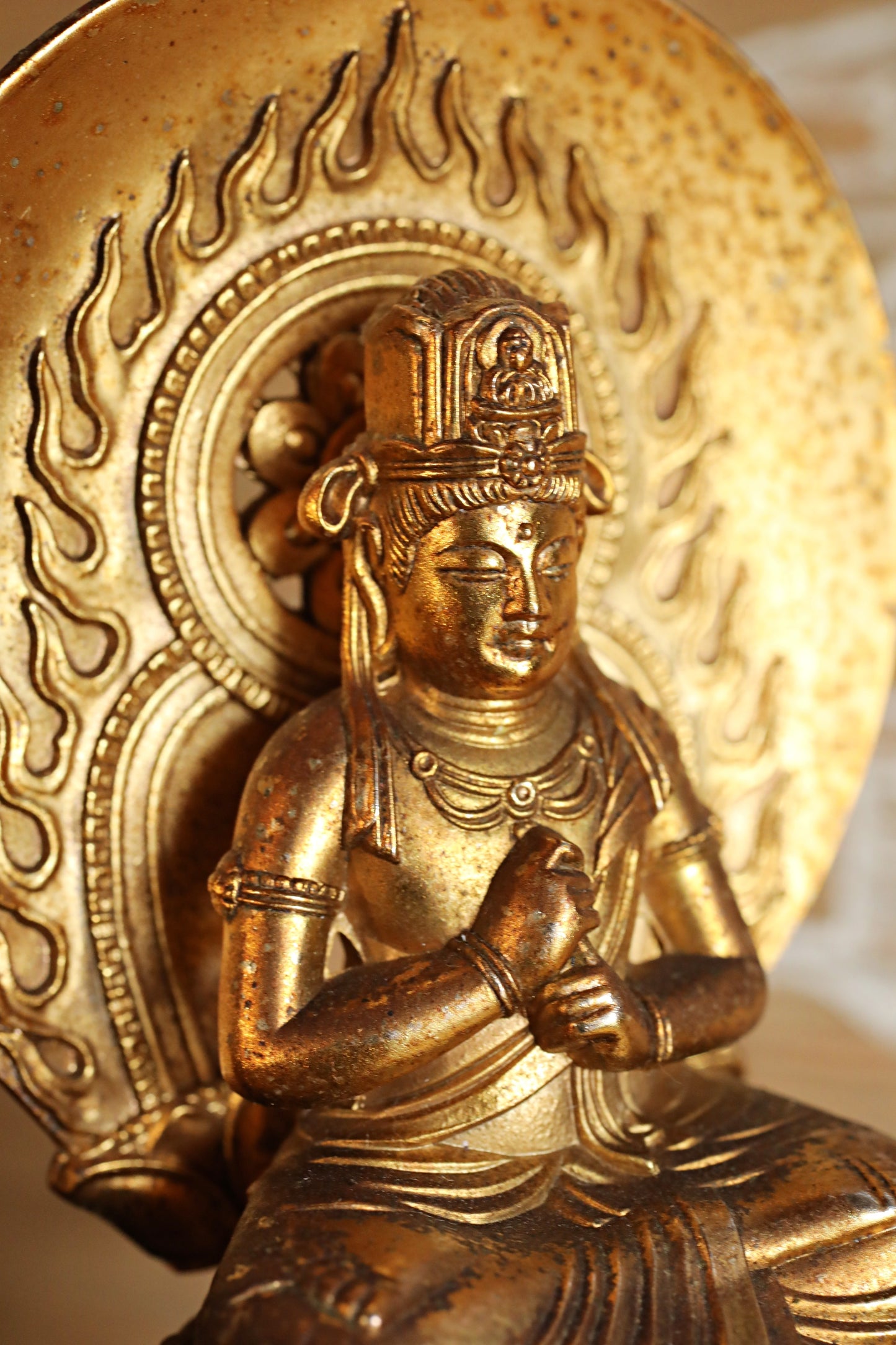 Japanese Mahavairocana Buddha Statue, Gold Metal Buddhism Sculpture, H5.9in/H15cm