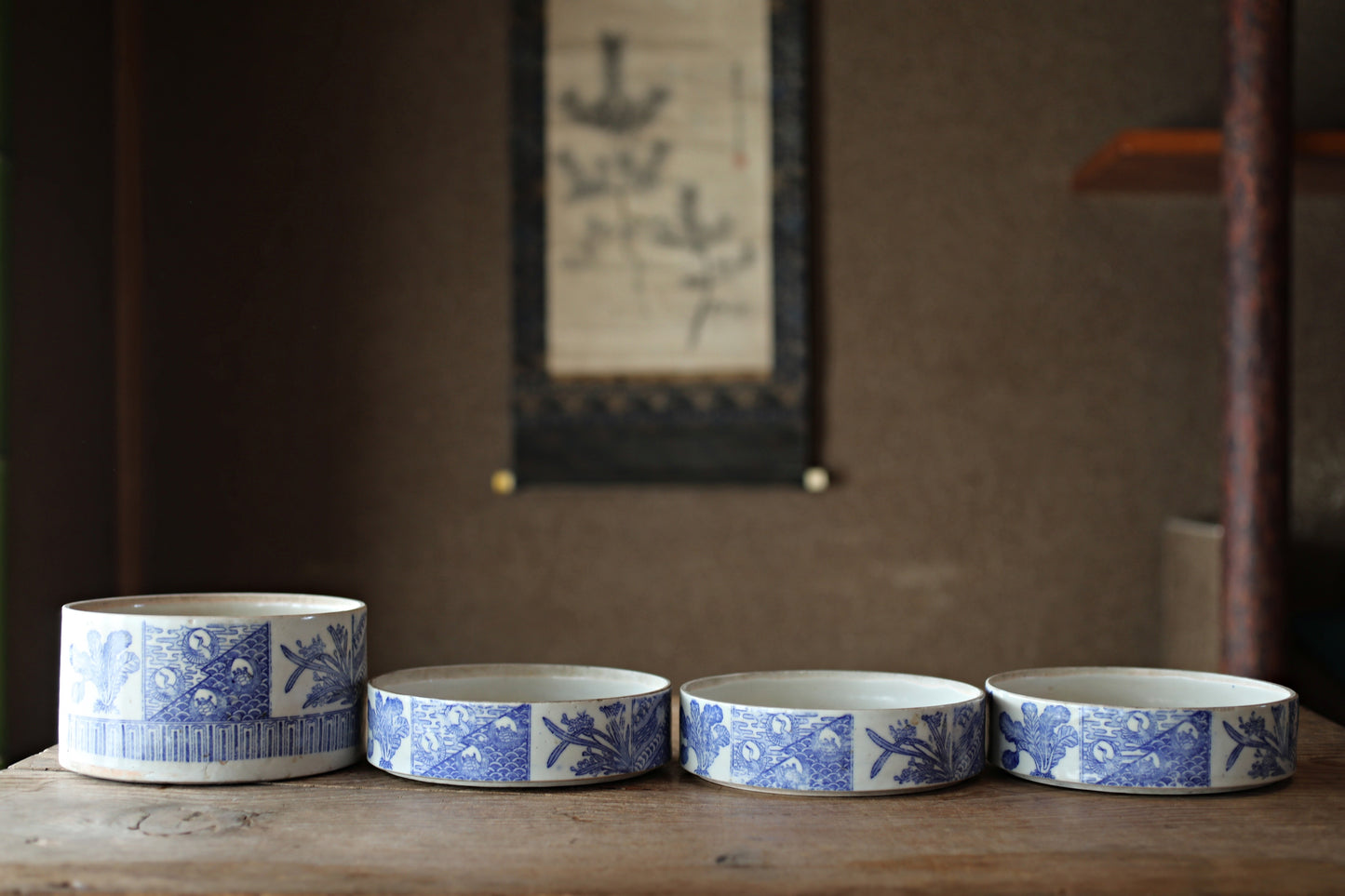 Antique Meiji Imari Jūbako Bento Box: Four-Tiered Blue Floral Porcelain