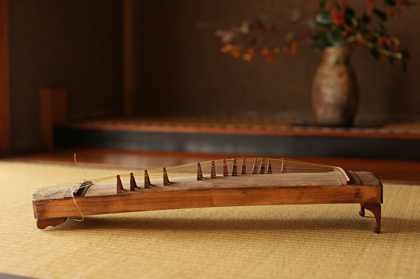 Antique Japanese harp small KOTO 1910s Musical Instruments Toy W20.7in/W52.5cm