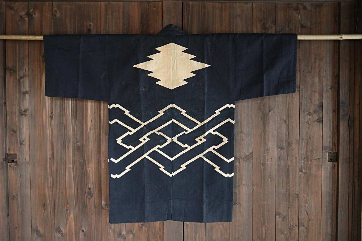 Antique Japanese Jaket Happi: Indigo dye with die-cut patterns, Deadstock