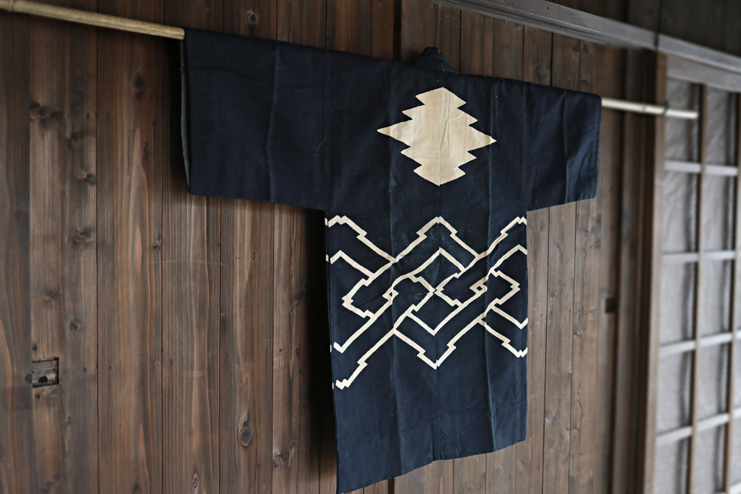 Antique Japanese Jaket Happi: Indigo dye with die-cut patterns, Deadstock