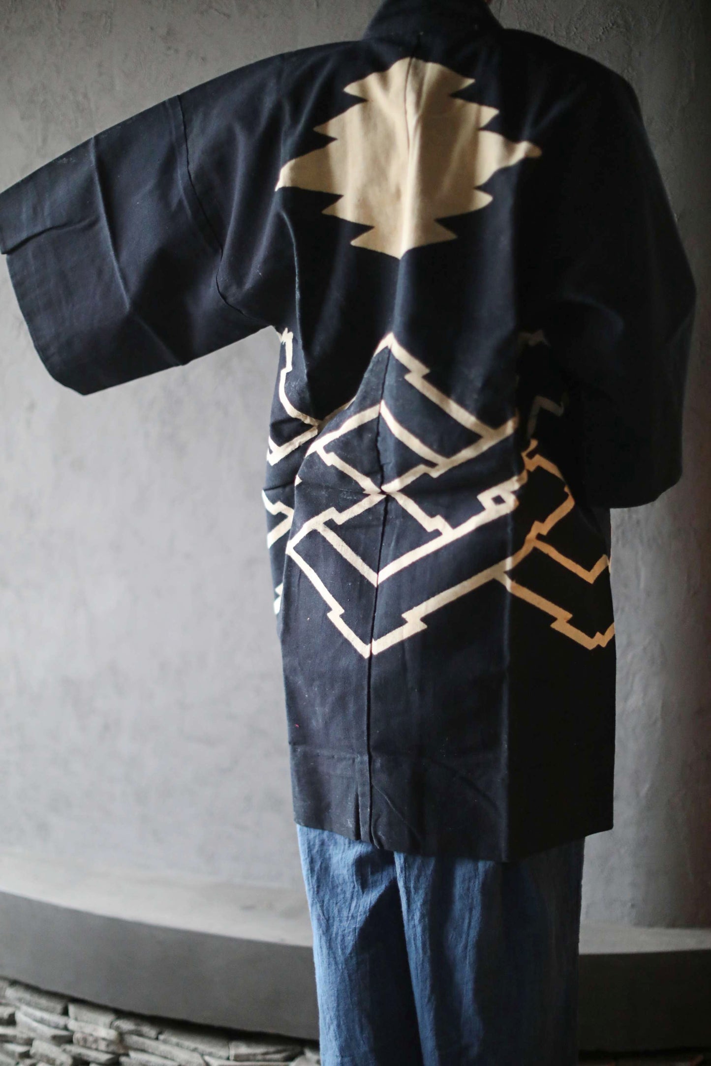 Antique Japanese Jaket Happi: Indigo dye with die-cut patterns, Deadstock