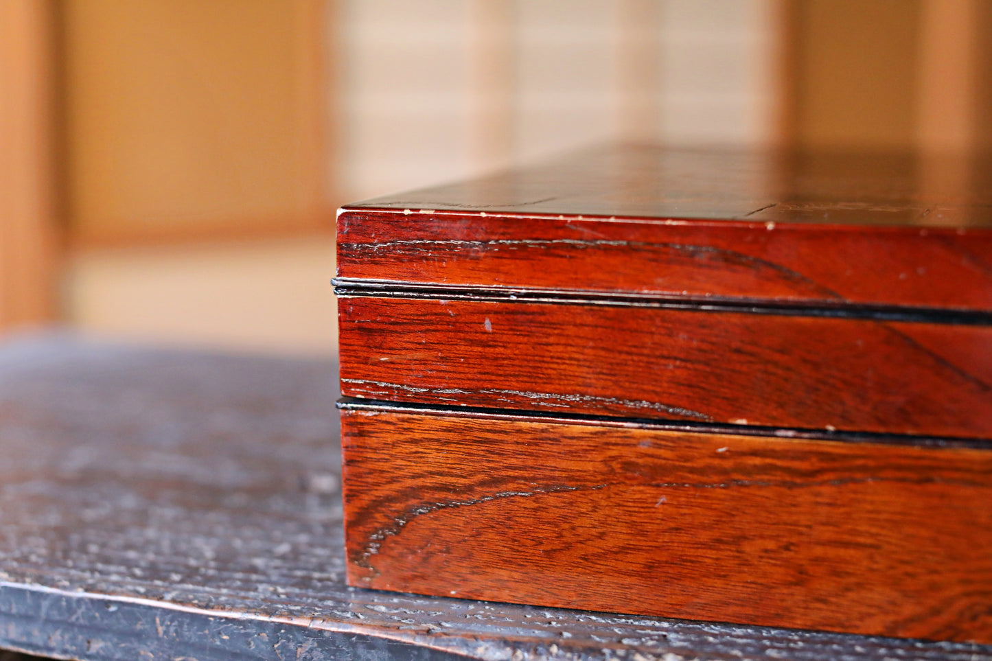 Japanese Makie Gold Lacquer Dark brown with Floral designs wooden box Two-tiered for letter container