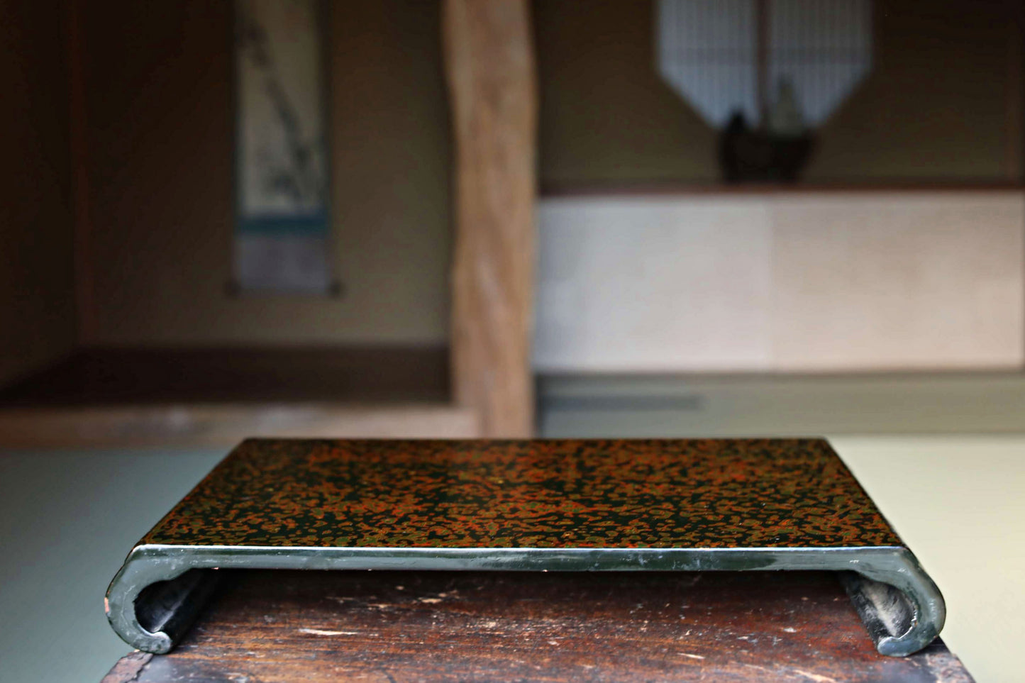 Japanese antiques furniture lacquer stand pedestal Reddish brown Marble color BONSAI stand display stand tea stand 17.9×13in/45.5×33cm