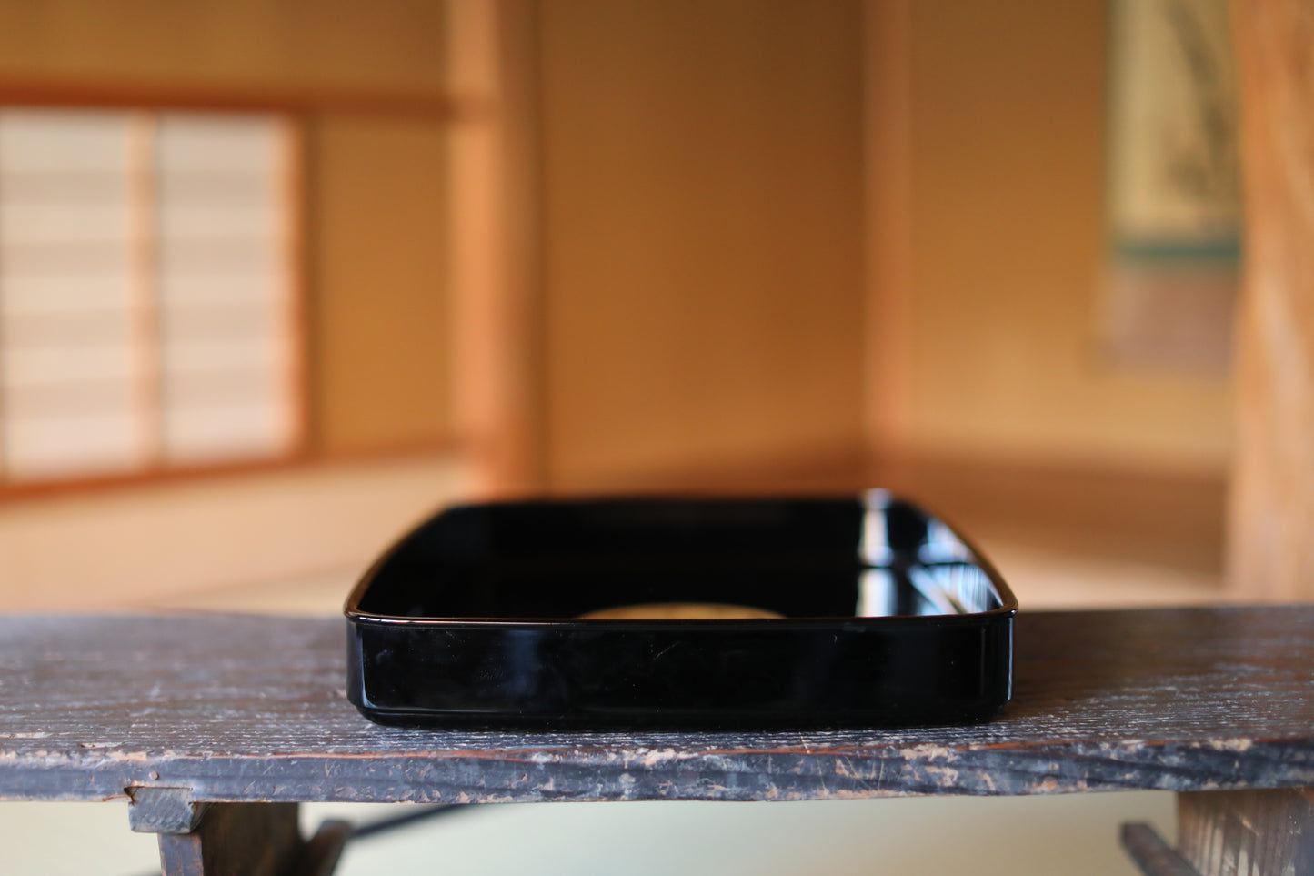 Japanese URUSHI lacquer Large tray OBON black gold Family crest beautiful wooden tableware Tea ceremony samurai 17.9×12.9in/45.5×32.8cm