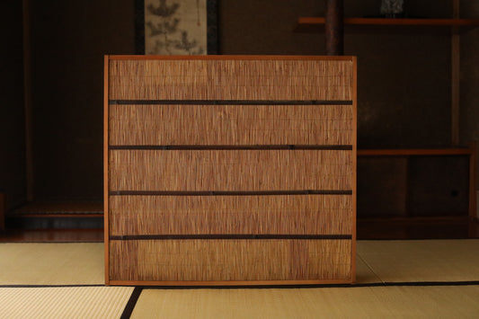Vintage Japanese Reed Partition Screen, Bamboo Straw Wood Shoji Divider (H83×91in/H32.7×35.8cm)
