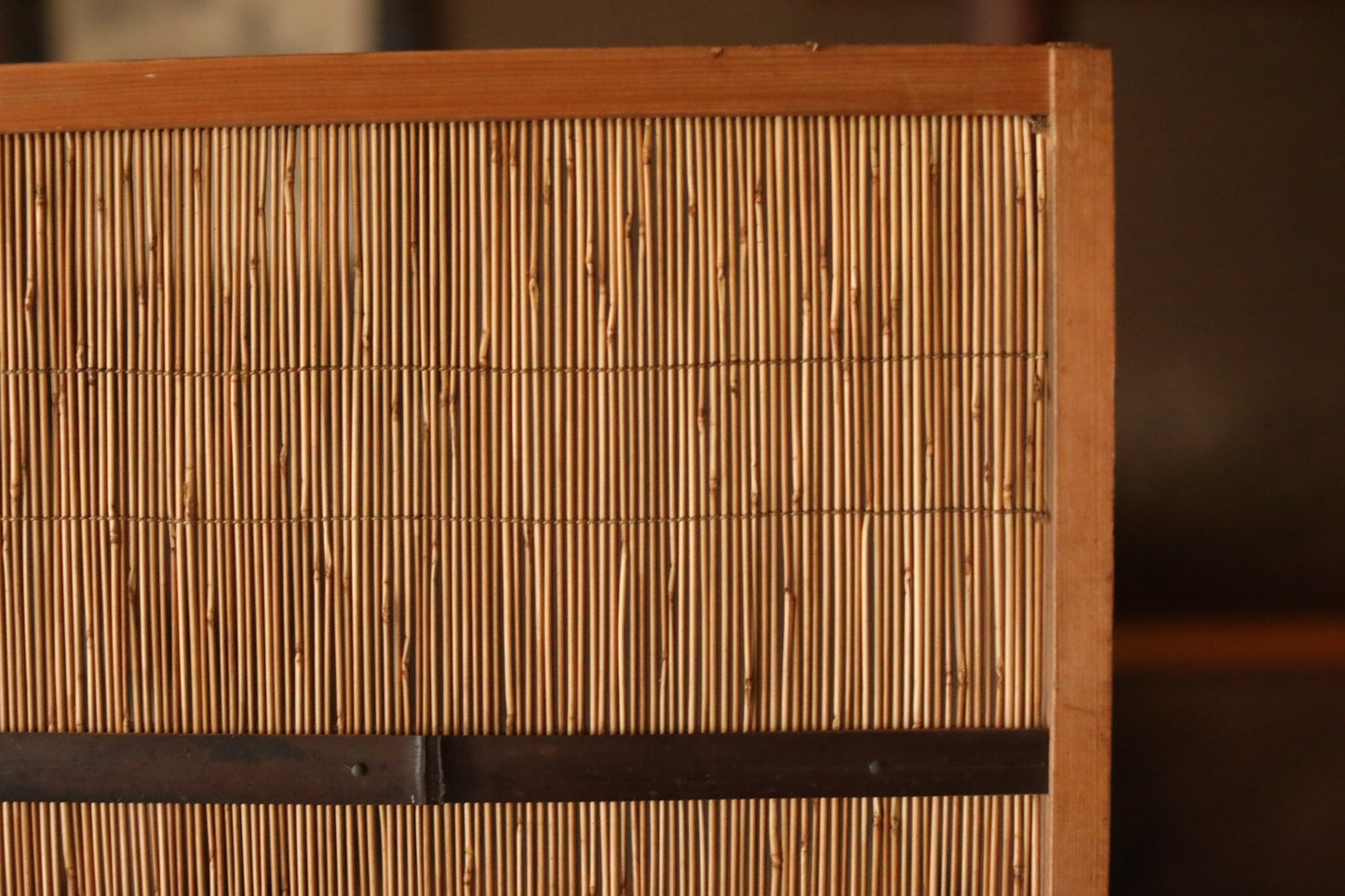 Vintage Japanese Reed Partition Screen, Bamboo Straw Wood Shoji Divider (H83×91in/H32.7×35.8cm)