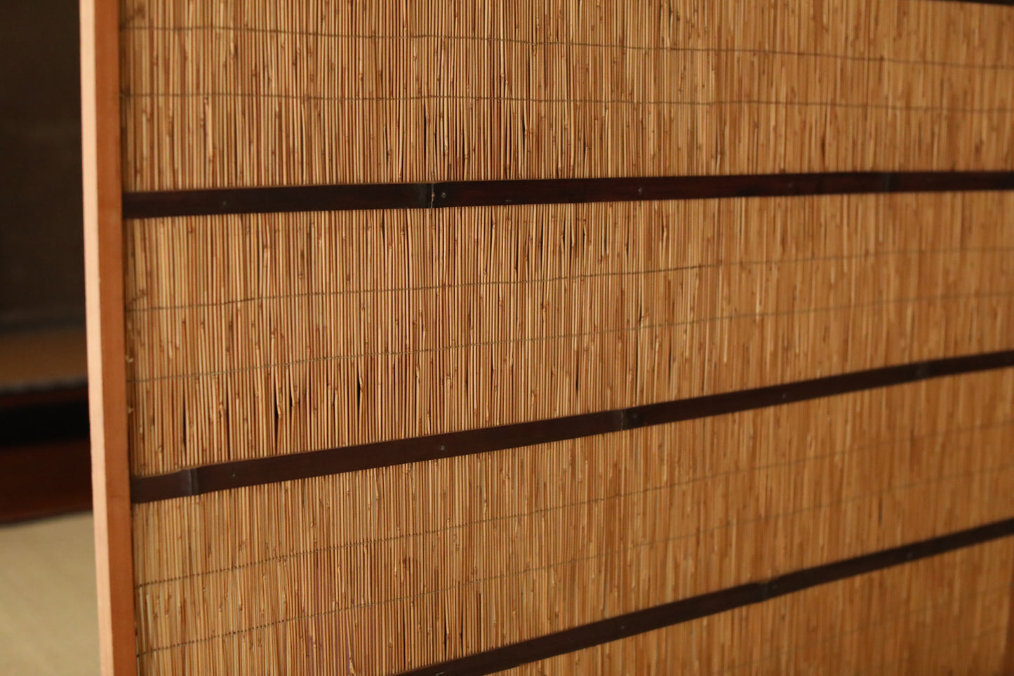 Vintage Japanese Reed Partition Screen, Bamboo Straw Wood Shoji Divider (H83×91in/H32.7×35.8cm)