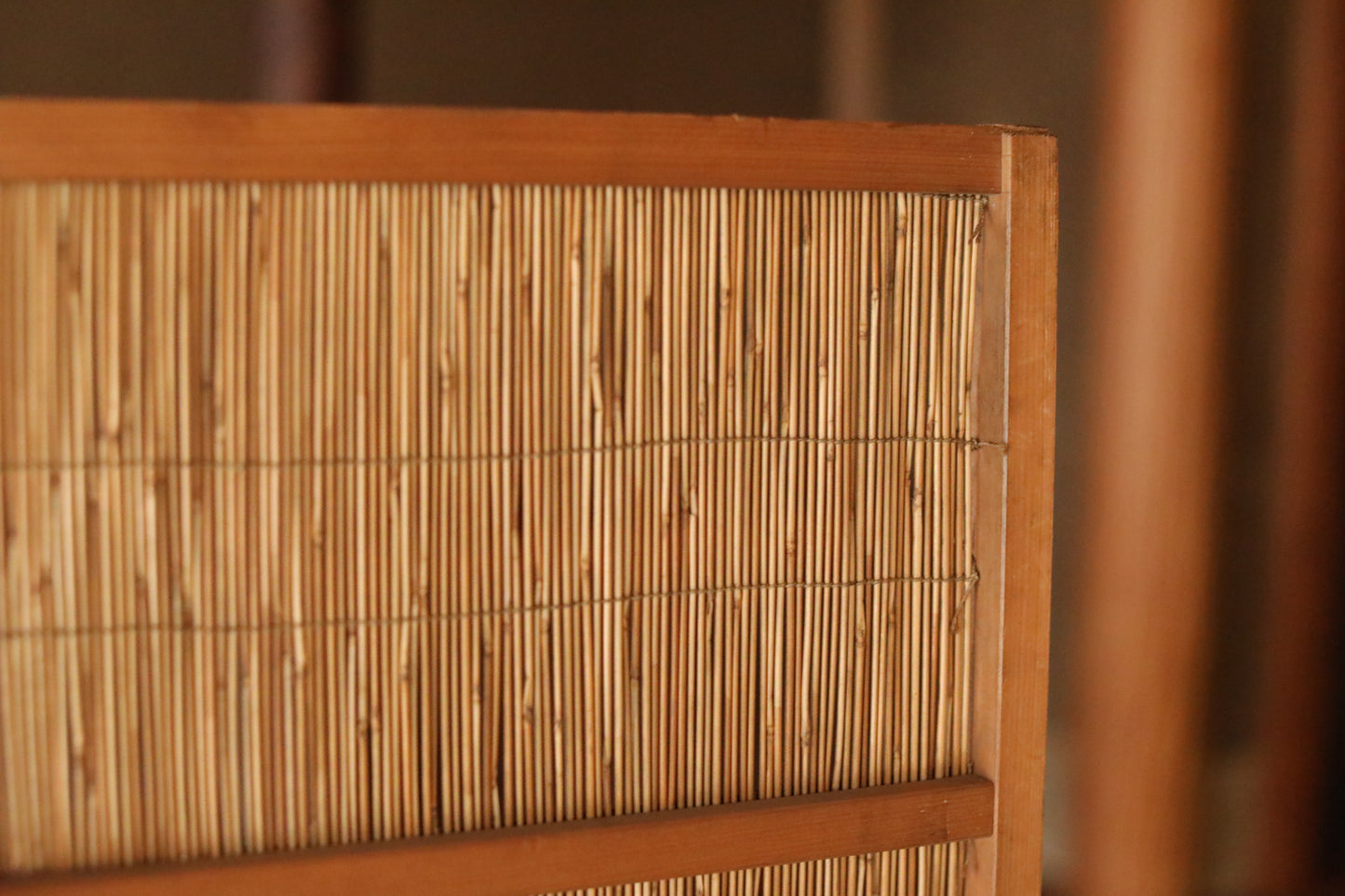 Vintage Japanese Reed Partition Screen, Bamboo Straw Wood Shoji Divider (H83×91in/H32.7×35.8cm)